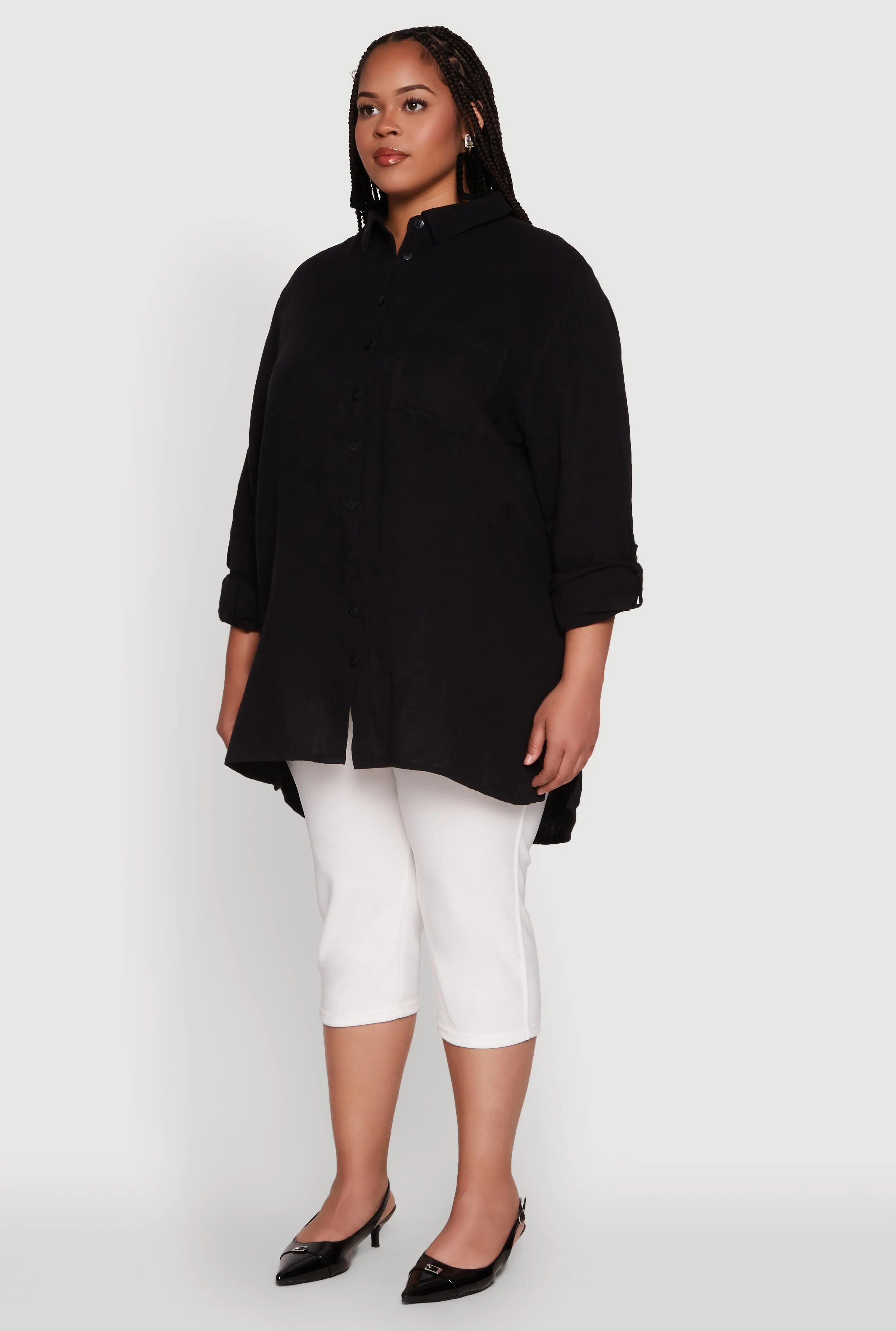 Plus Size Trendy Gauze Knit Button Front Shirt sold by Rainbow product image thumbnail 5