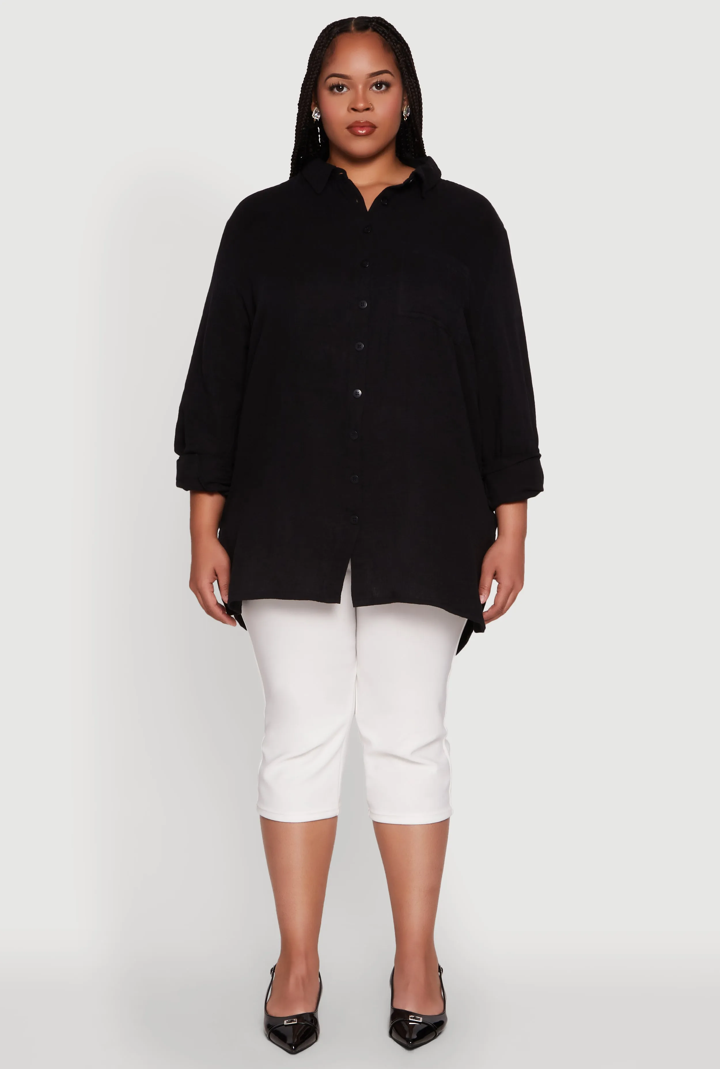 Plus Size Trendy Gauze Knit Button Front Shirt sold by Rainbow