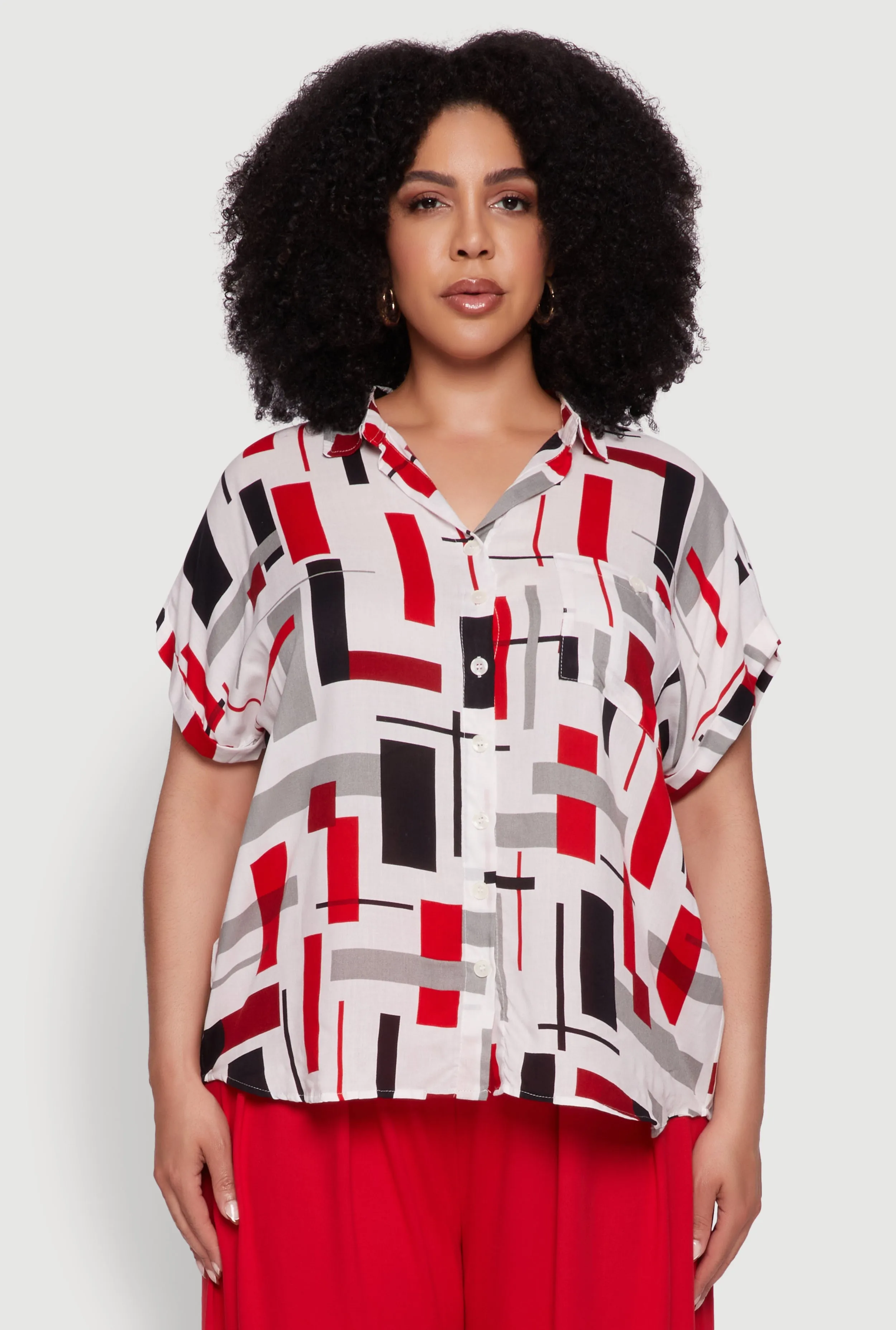 Plus Size Abstract Patterned Button Front High Low Shirt sold by Rainbow product image thumbnail 2