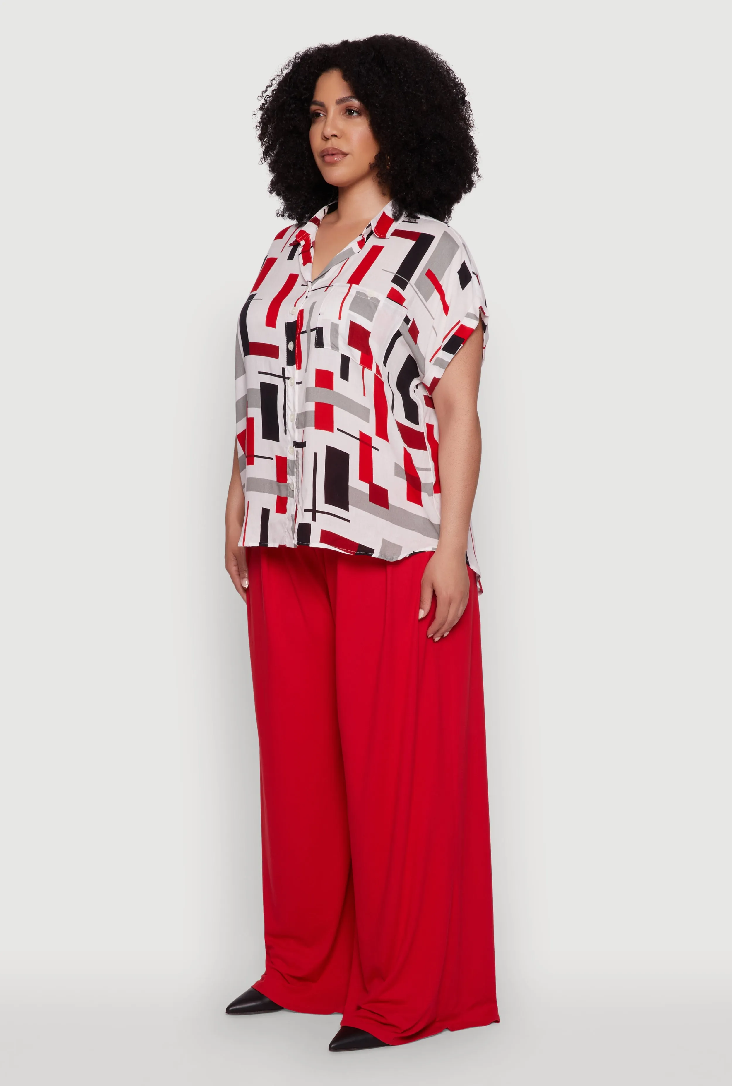 Plus Size Abstract Patterned Button Front High Low Shirt sold by Rainbow product image thumbnail 5
