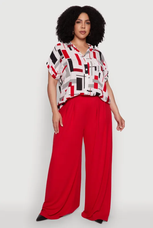 Plus Size Abstract Patterned Button Front High Low Shirt sold by Rainbow