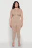 Seamless Ribbed Knit Sleeveless Jumpsuit with Zip Neck sold by Rainbow
