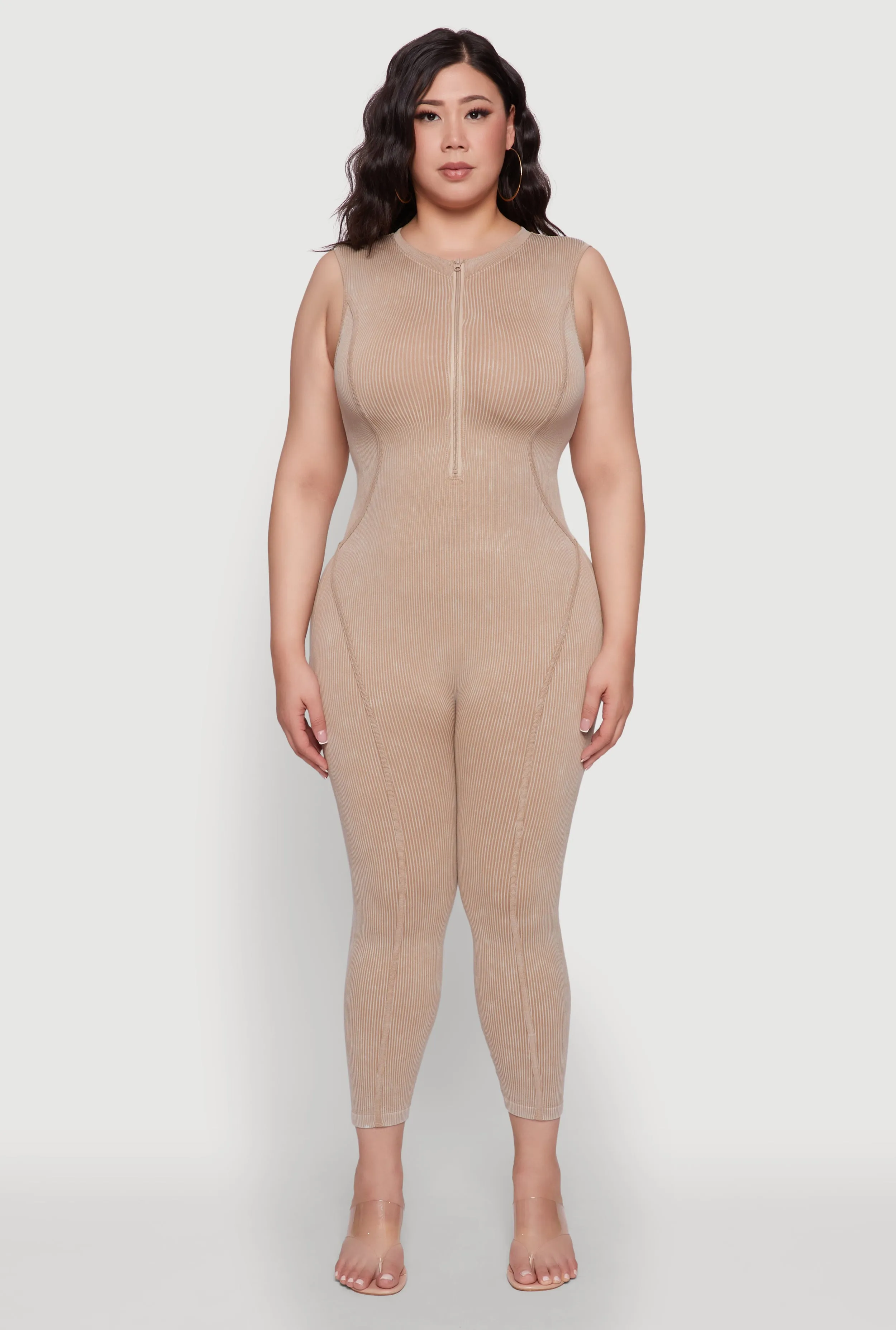 Seamless Ribbed Knit Sleeveless Jumpsuit with Zip Neck sold by Rainbow product image thumbnail 2