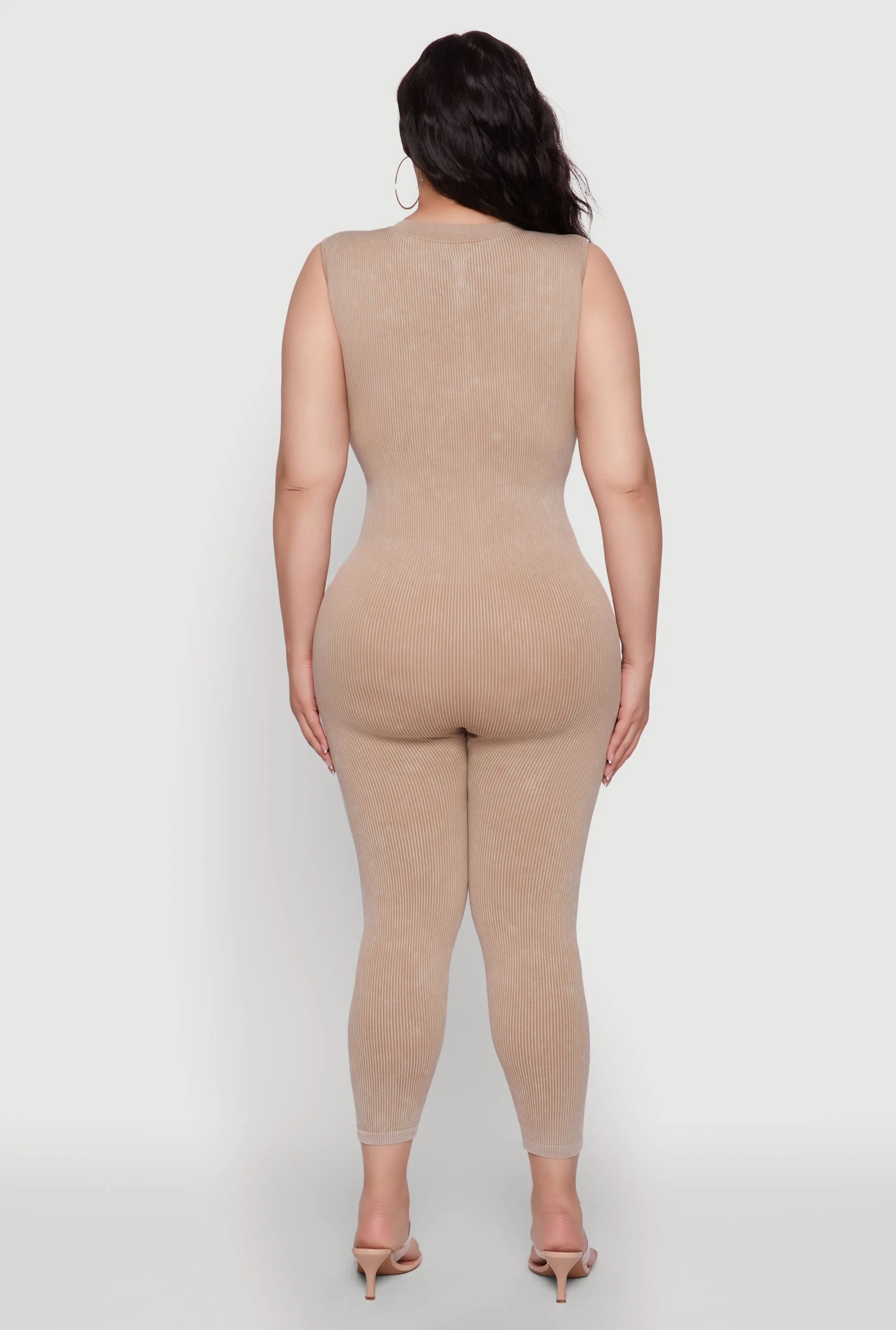 Seamless Ribbed Knit Sleeveless Jumpsuit with Zip Neck sold by Rainbow product image thumbnail 5