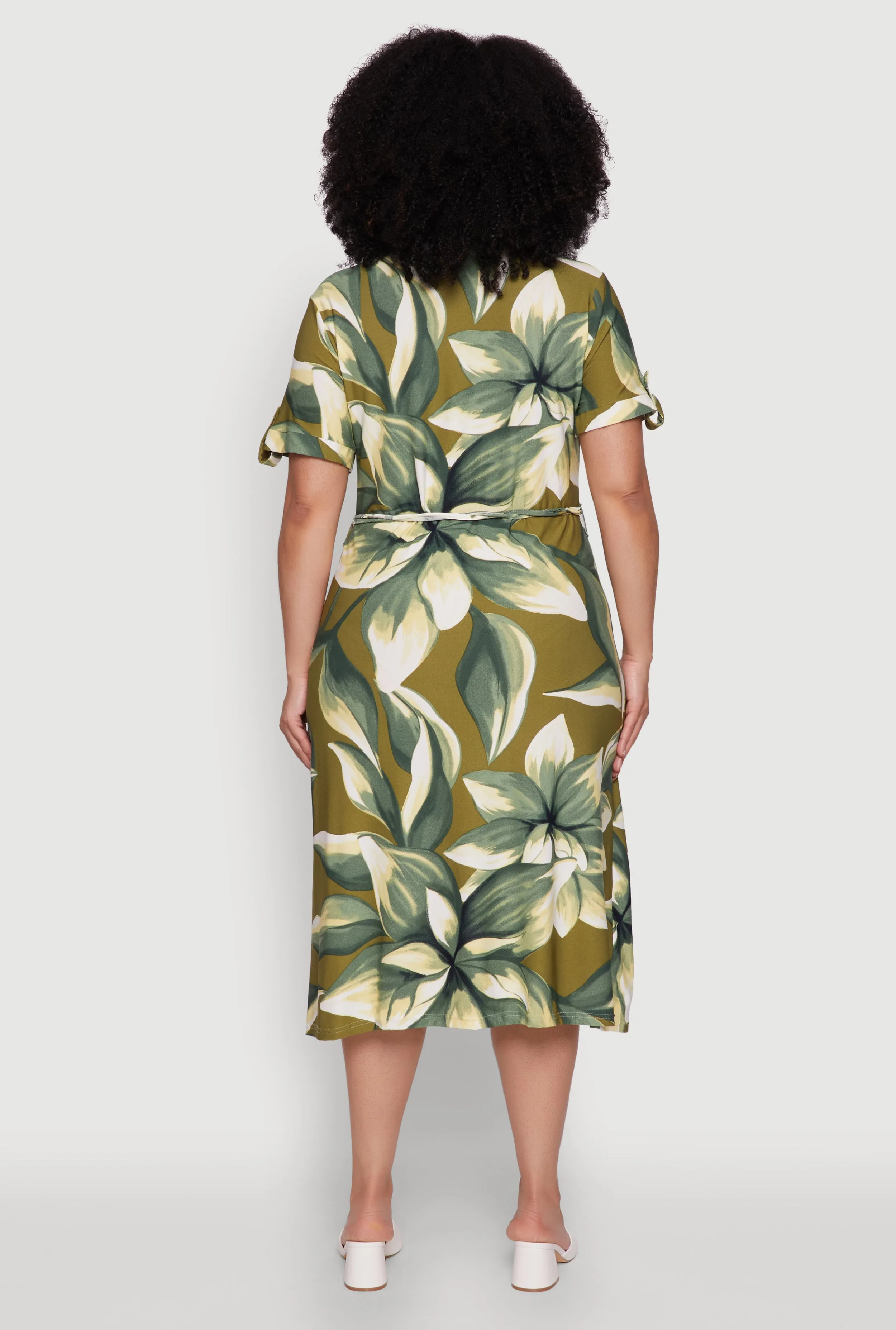 Plus Size Floral Print Shirt Dress with Tie Waist Belt sold by Rainbow product image thumbnail 5