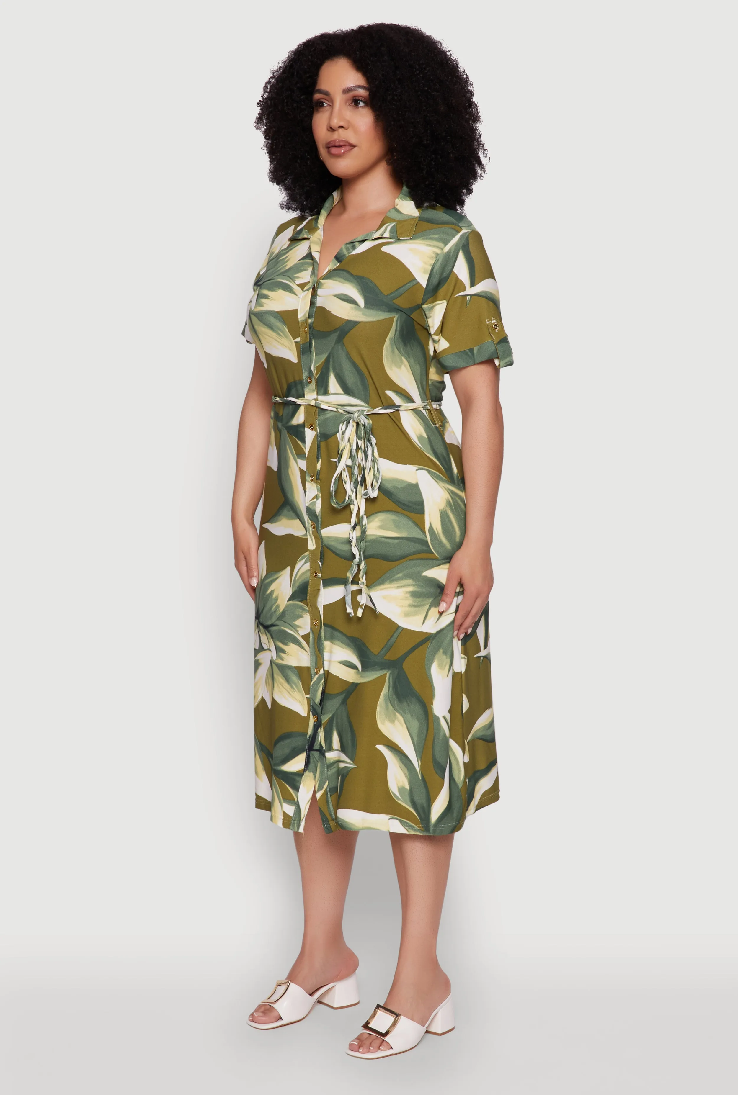 Plus Size Floral Print Shirt Dress with Tie Waist Belt sold by Rainbow product image thumbnail 3