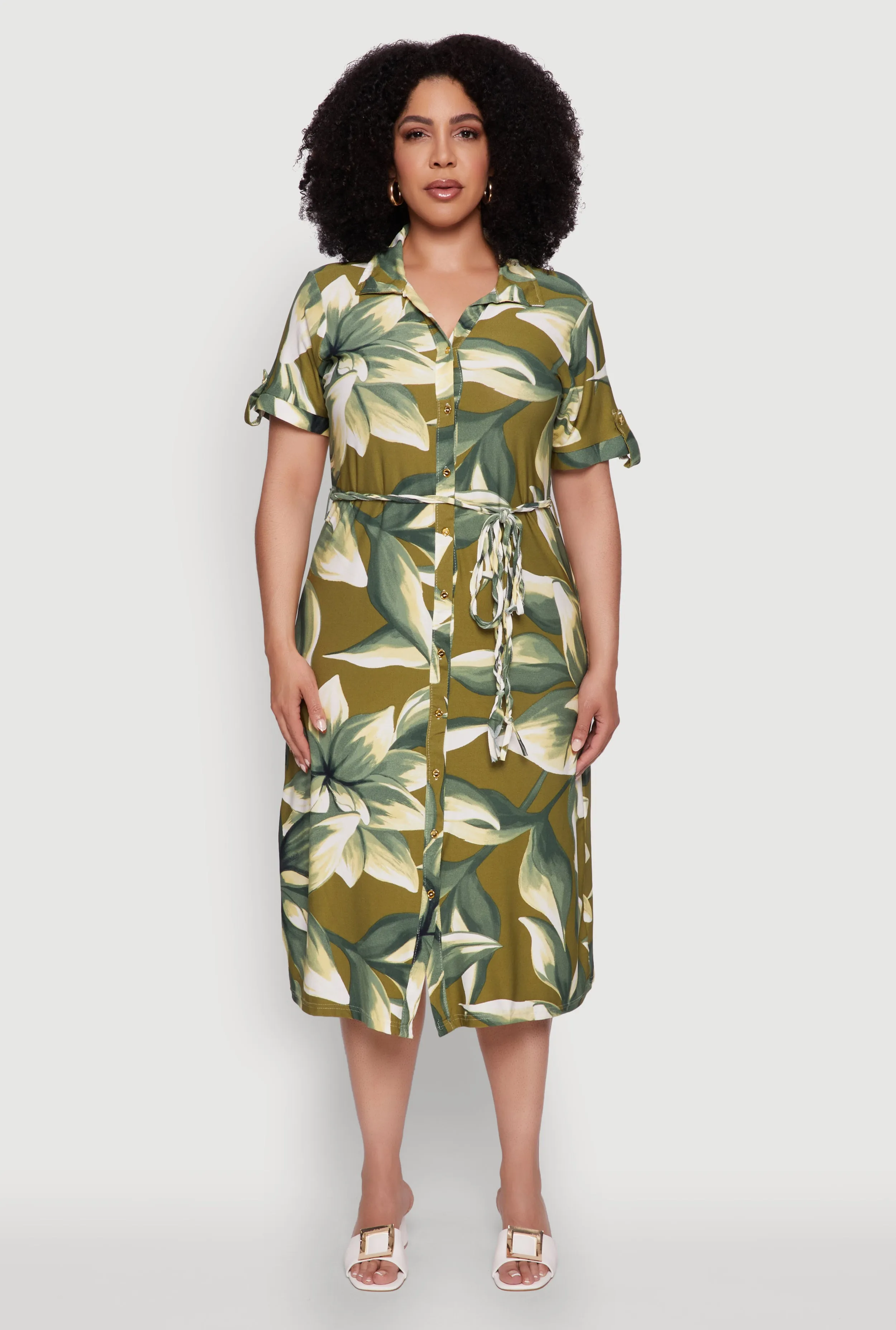 Plus Size Floral Print Shirt Dress with Tie Waist Belt sold by Rainbow product image thumbnail 2