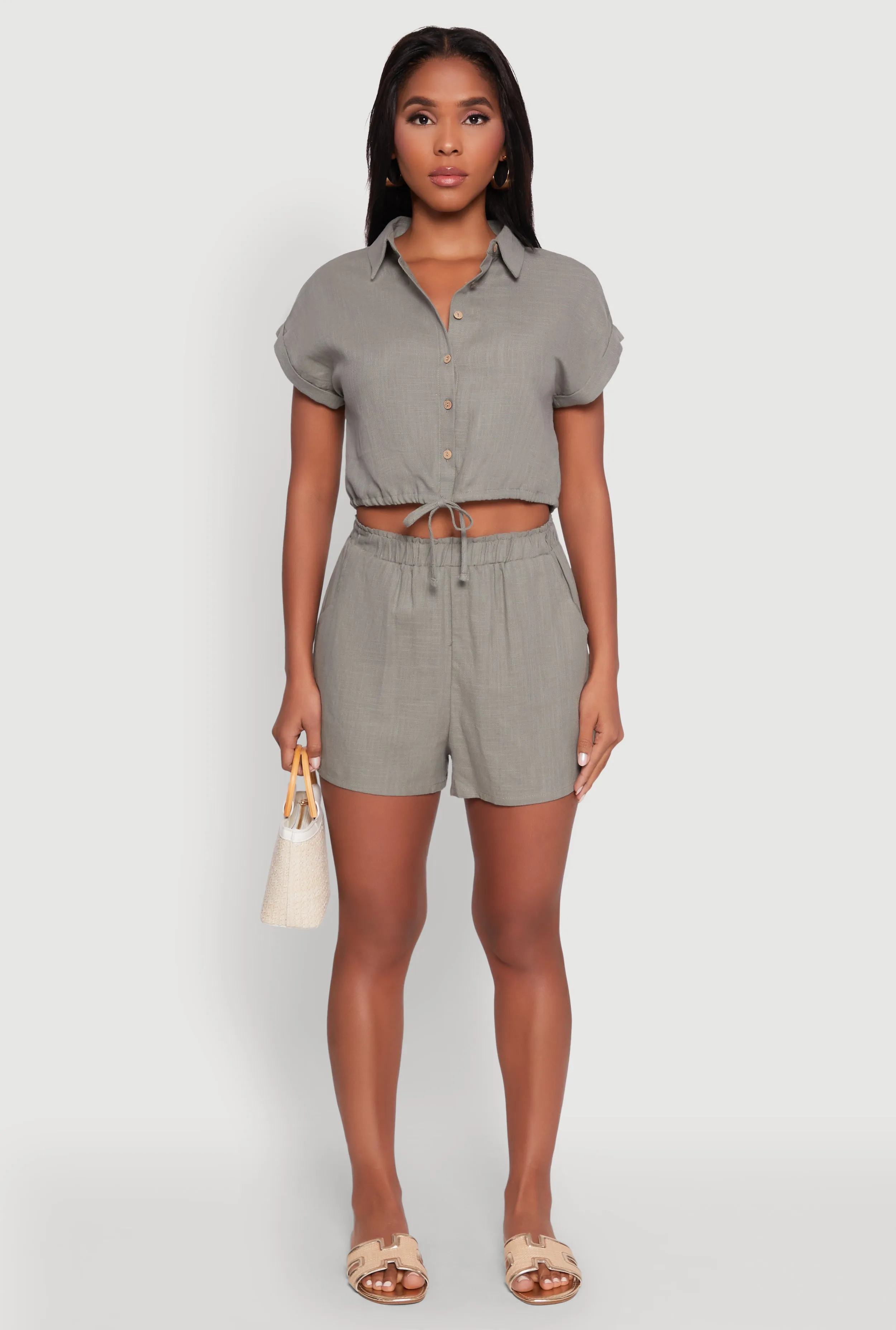 Stylish Button Front Cropped Shirt with Rolled Cuffs sold by Rainbow product image thumbnail 3