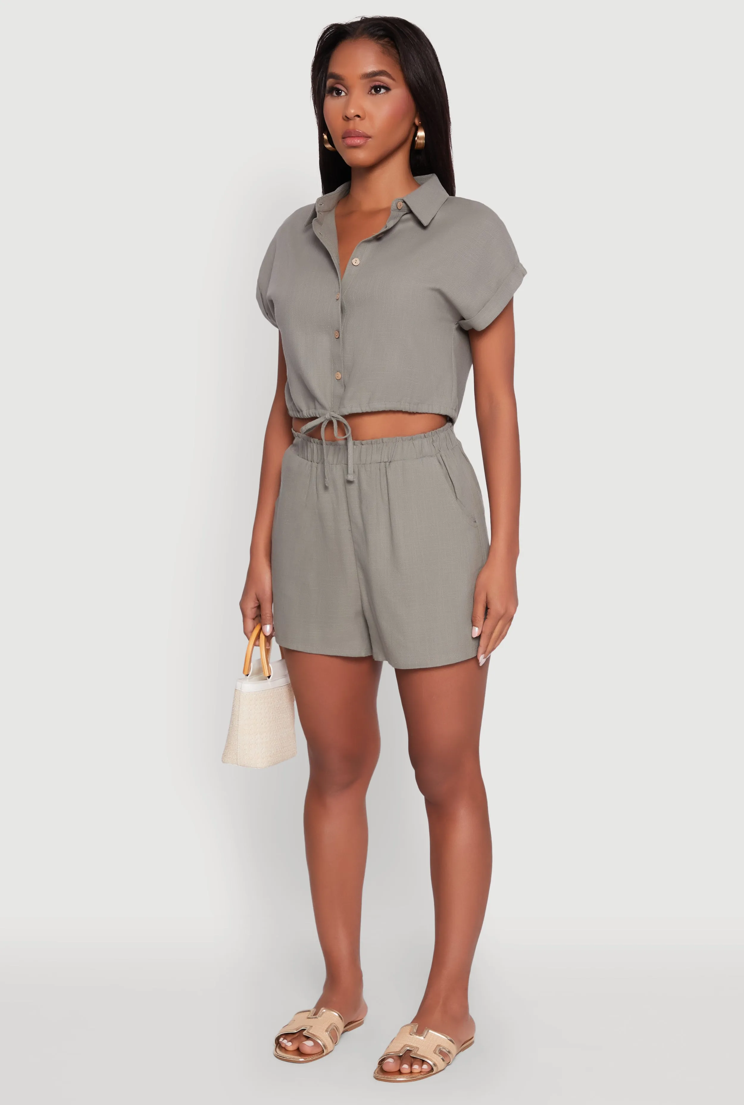 Stylish Button Front Cropped Shirt with Rolled Cuffs sold by Rainbow product image thumbnail 5