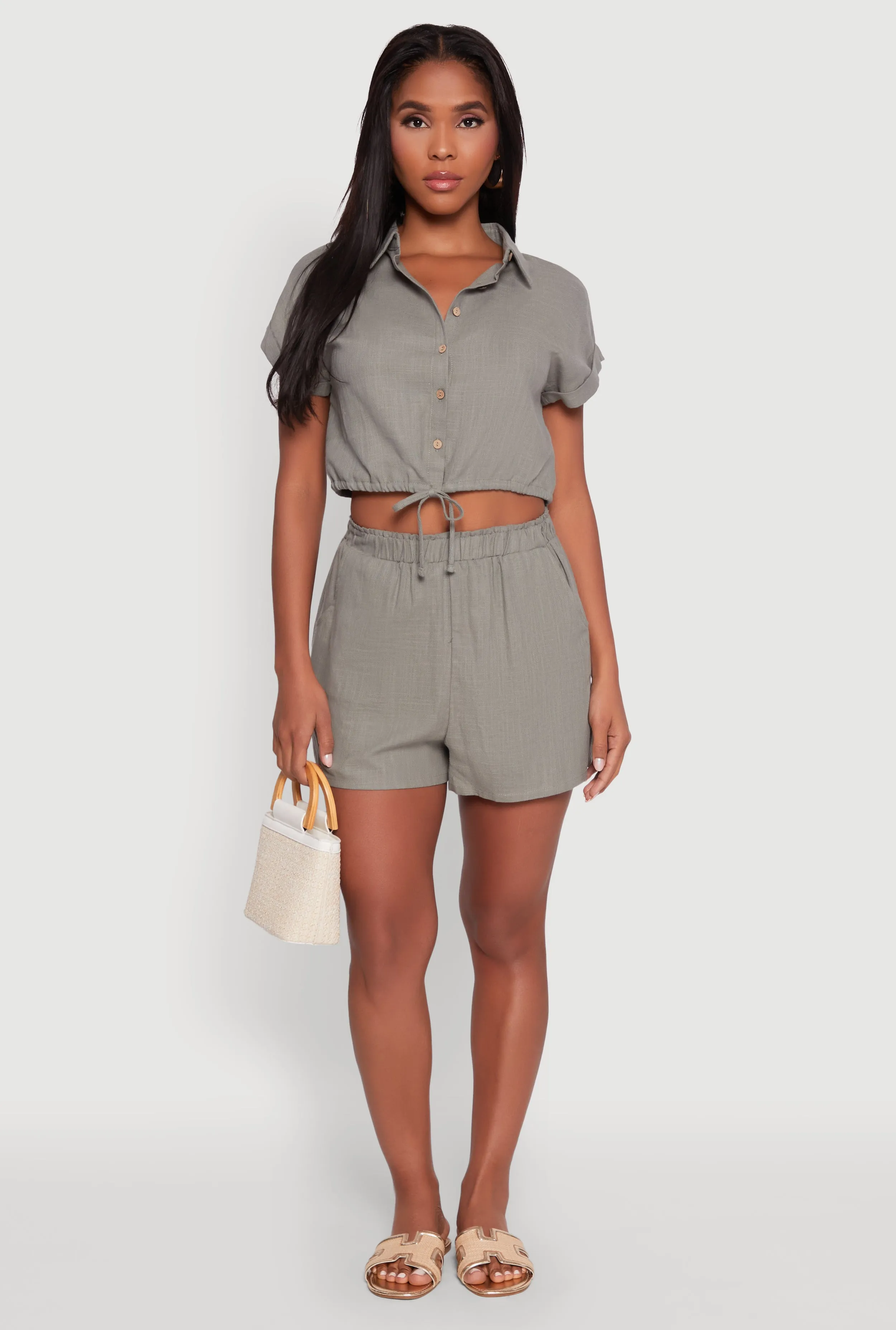 Stylish Button Front Cropped Shirt with Rolled Cuffs sold by Rainbow product image thumbnail 2