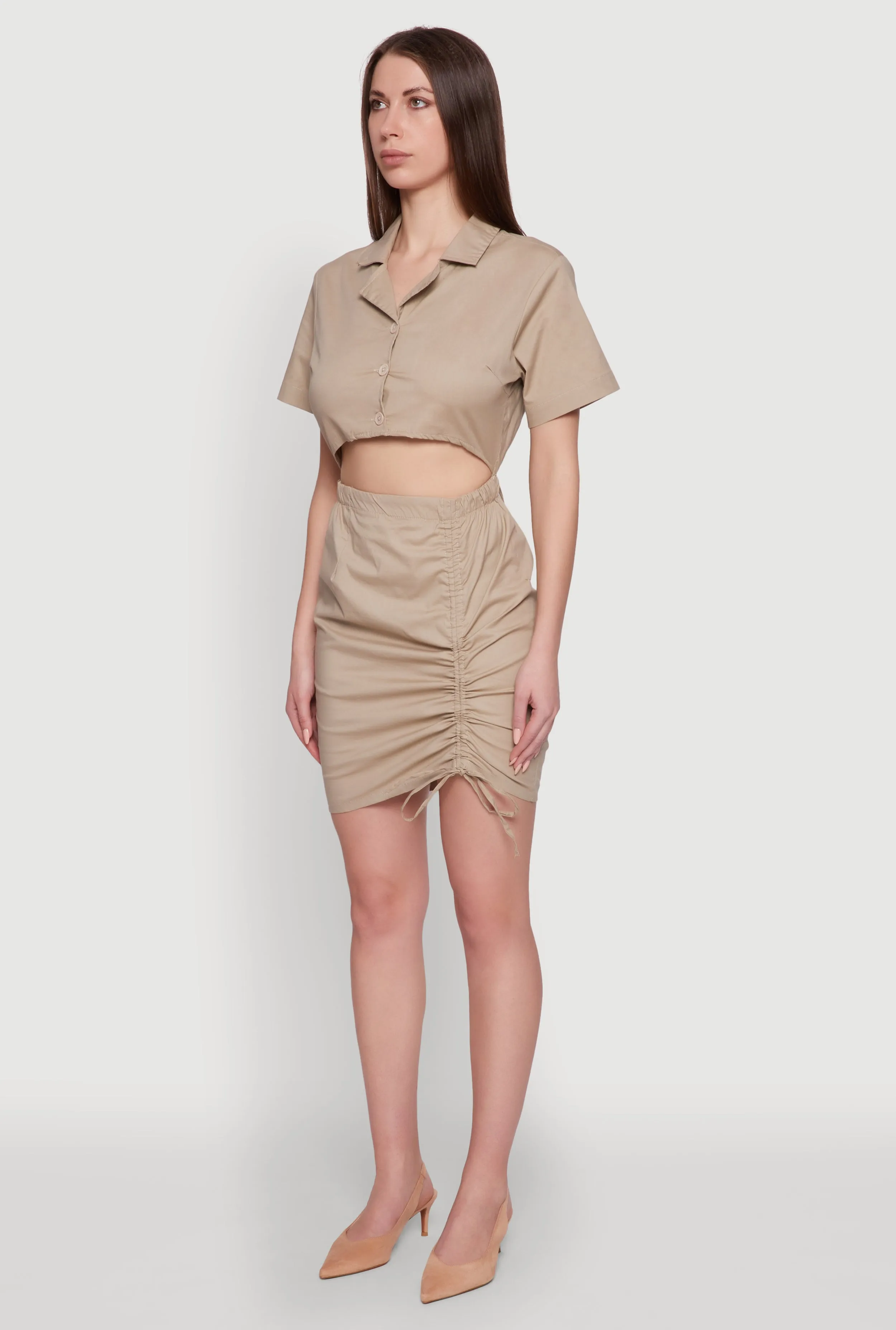 Lace Up Back Button Front Cut Out Mini Dress sold by Rainbow product image thumbnail 3