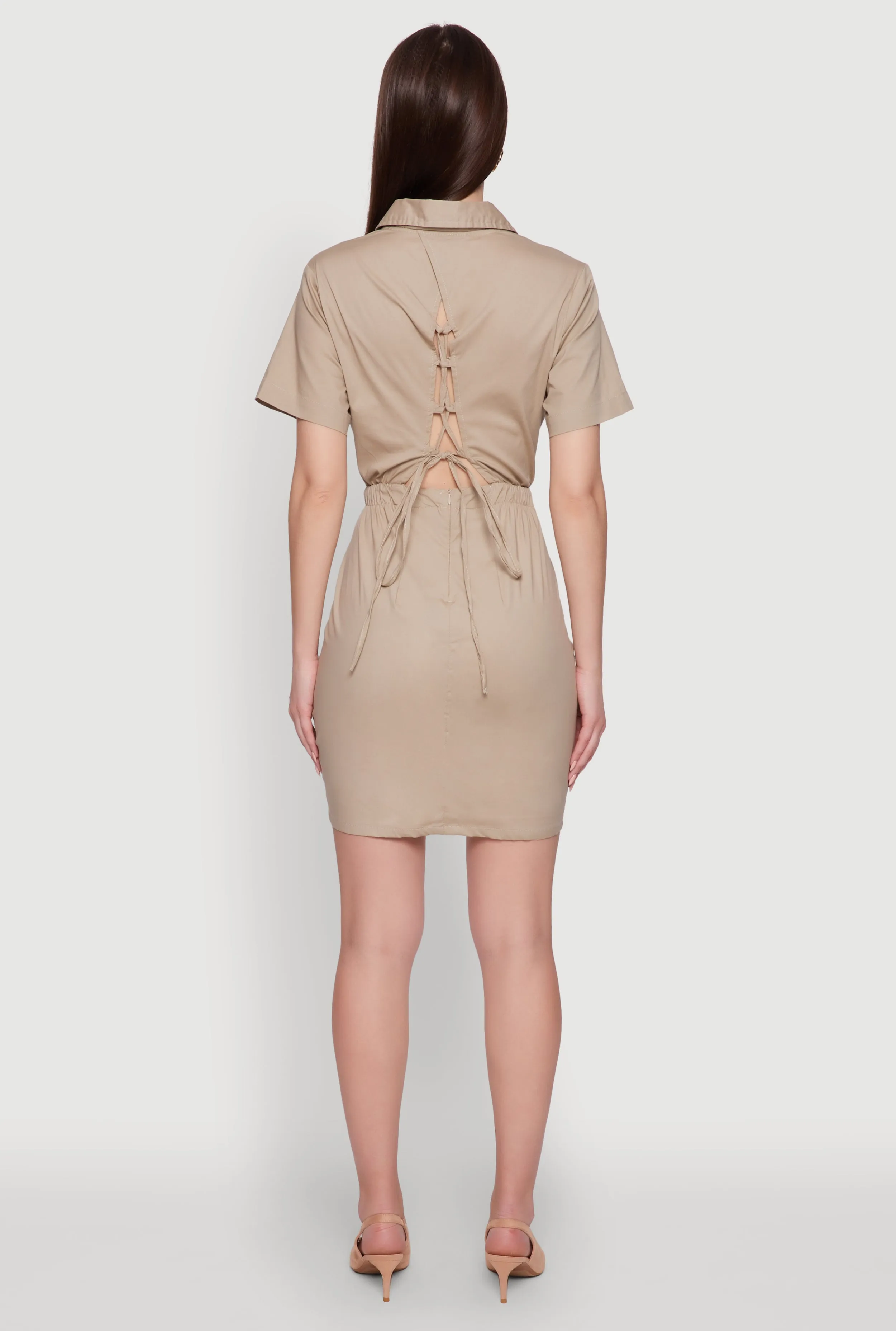 Lace Up Back Button Front Cut Out Mini Dress sold by Rainbow product image thumbnail 5