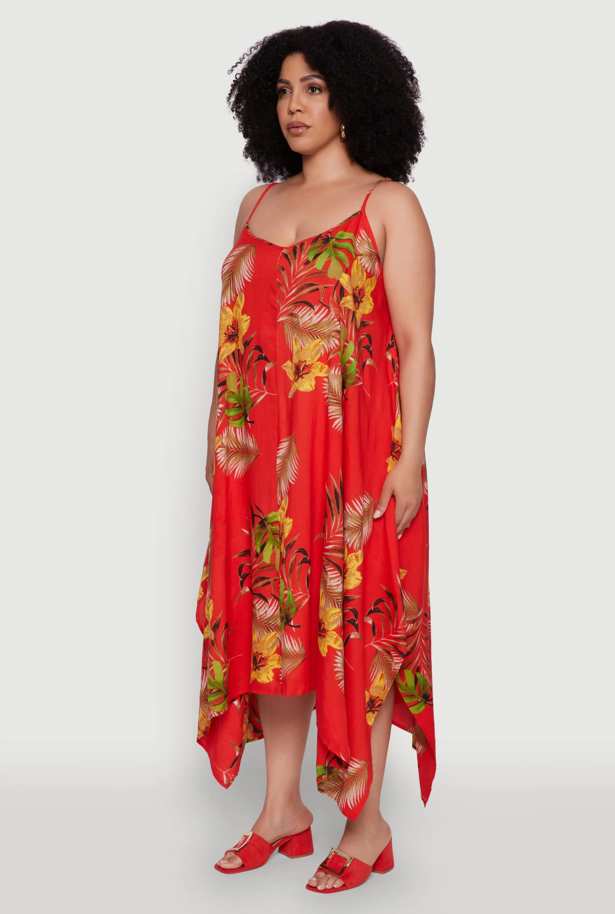 Plus Size Tropical Floral Sleeveless Sundress with Sharkbite Hem sold by Rainbow product image thumbnail 3