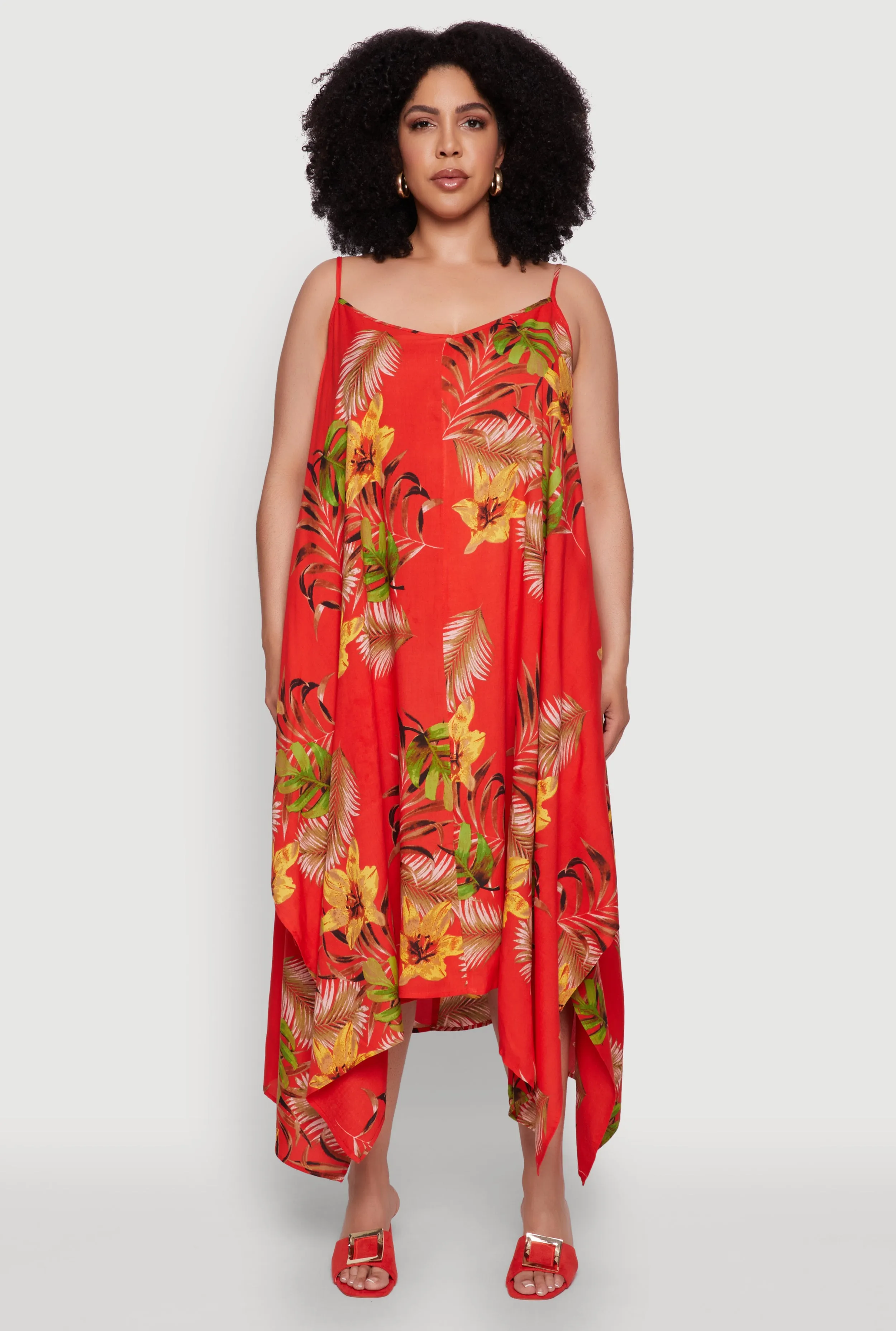 Plus Size Tropical Floral Sleeveless Sundress with Sharkbite Hem sold by Rainbow product image thumbnail 2