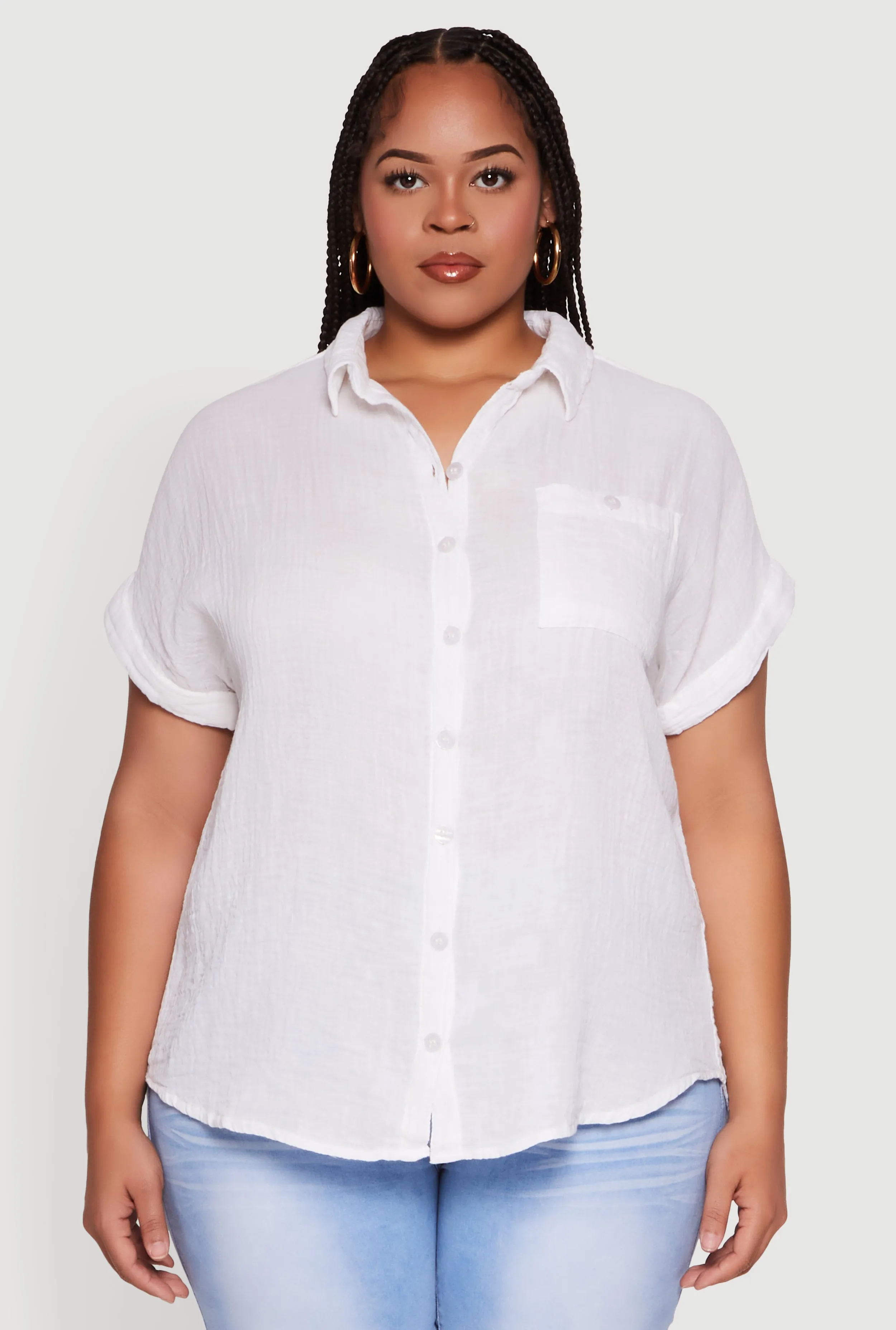 Plus Size Short Sleeve Rolled Cuff Shirt sold by Rainbow product image thumbnail 2