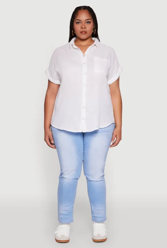 Plus Size Short Sleeve Rolled Cuff Shirt made by Rainbow