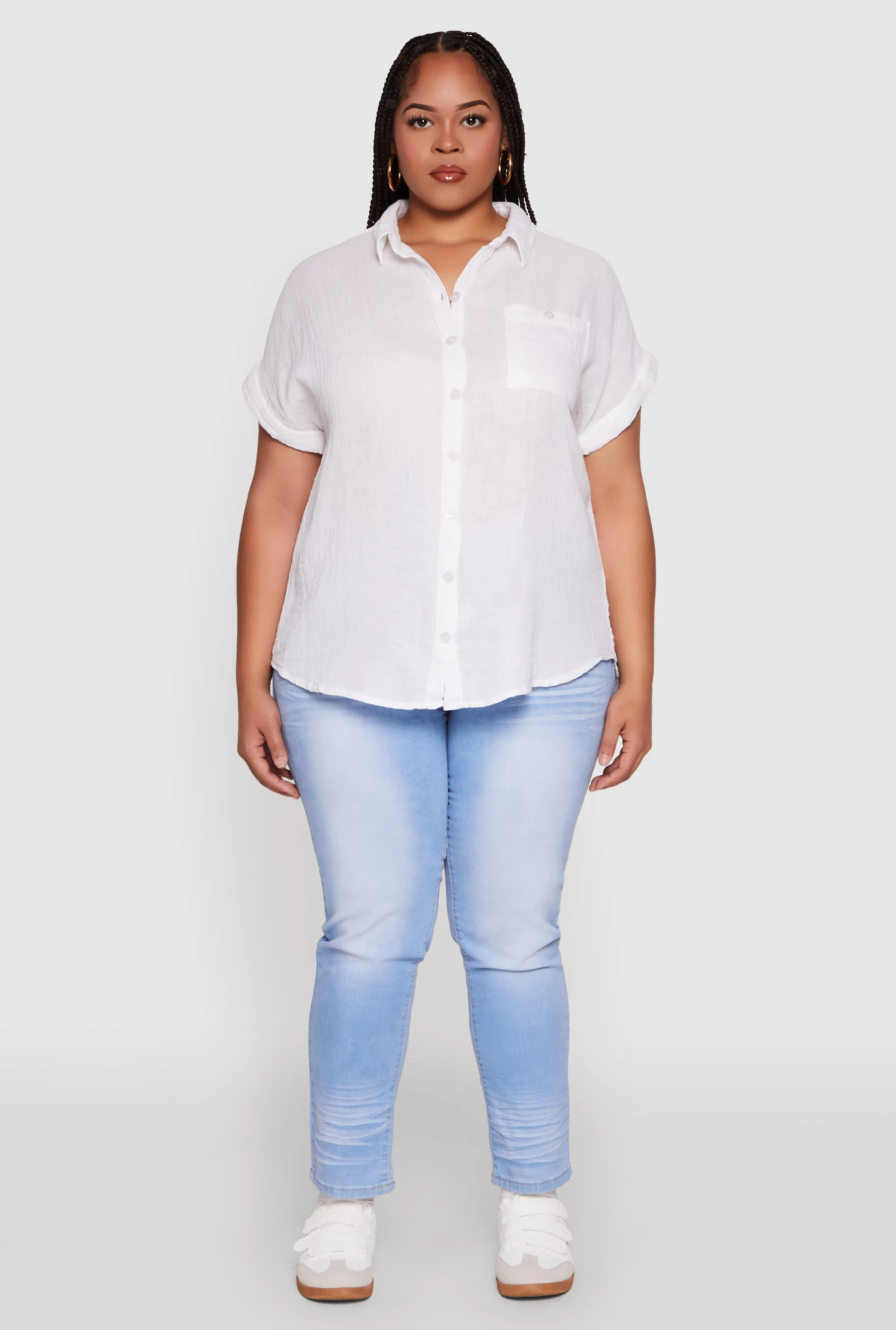 Plus Size Short Sleeve Rolled Cuff Shirt sold by Rainbow