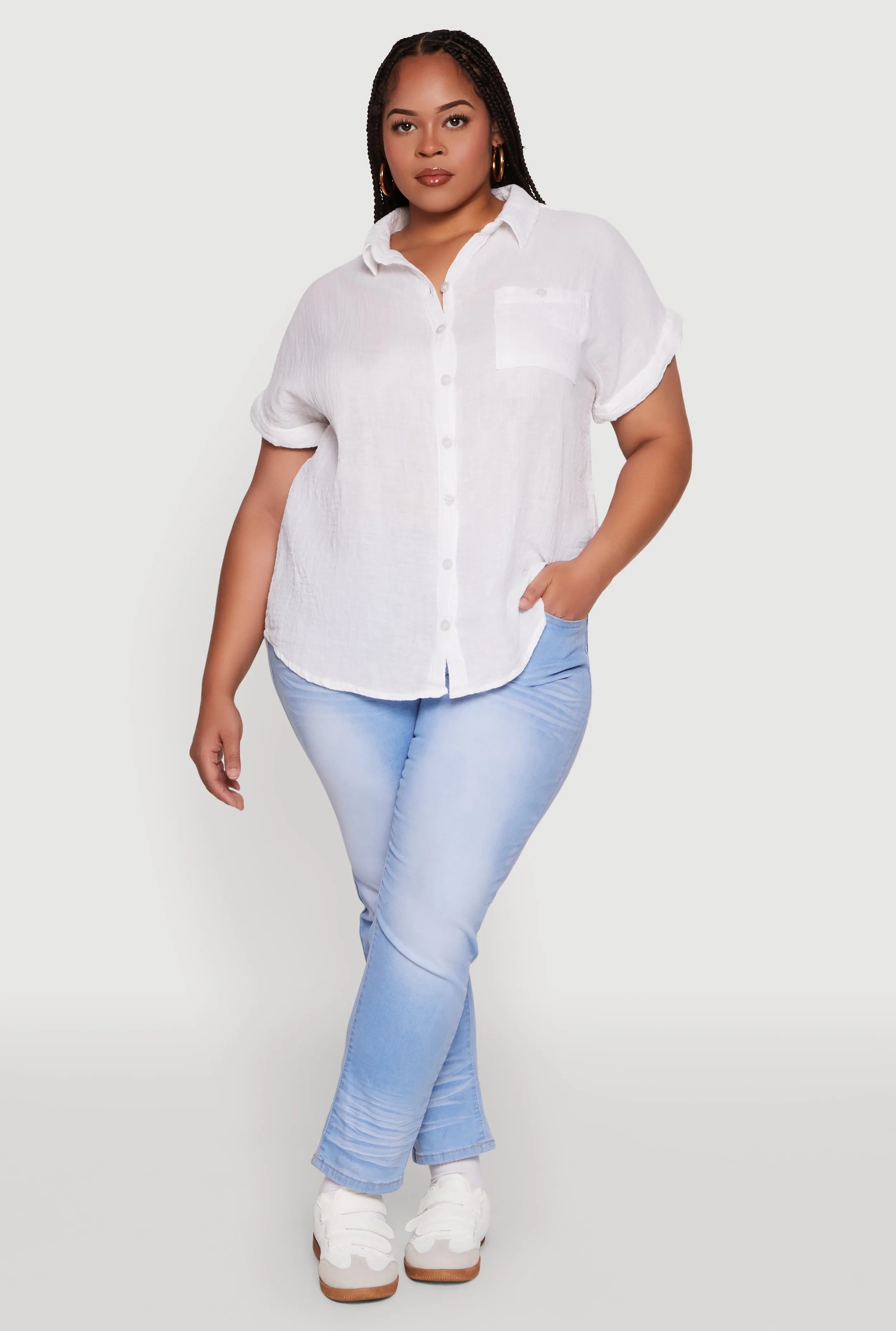 Plus Size Short Sleeve Rolled Cuff Shirt sold by Rainbow product image thumbnail 3
