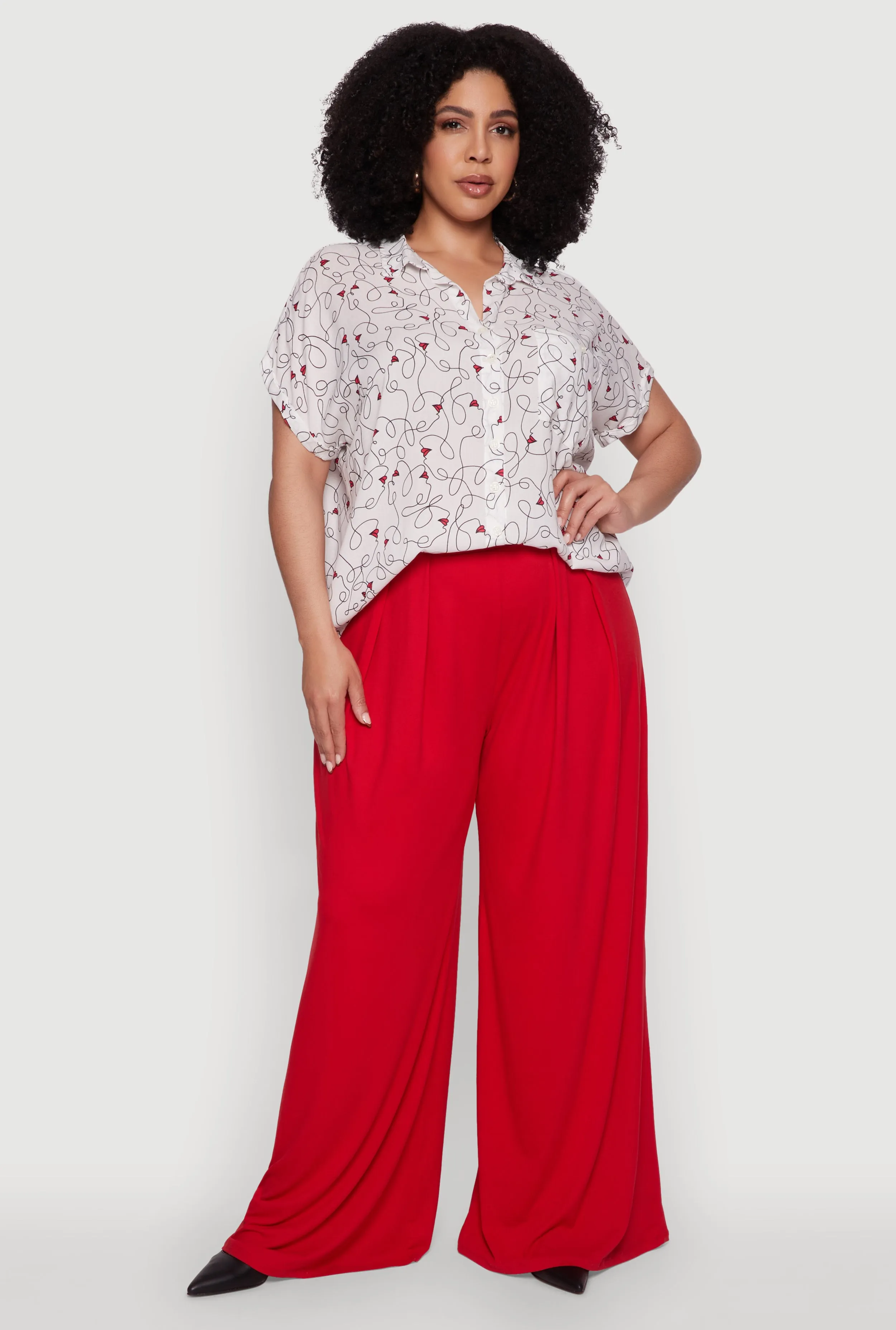 Plus Size Swirl Face Print Button Front Shirt sold by Rainbow