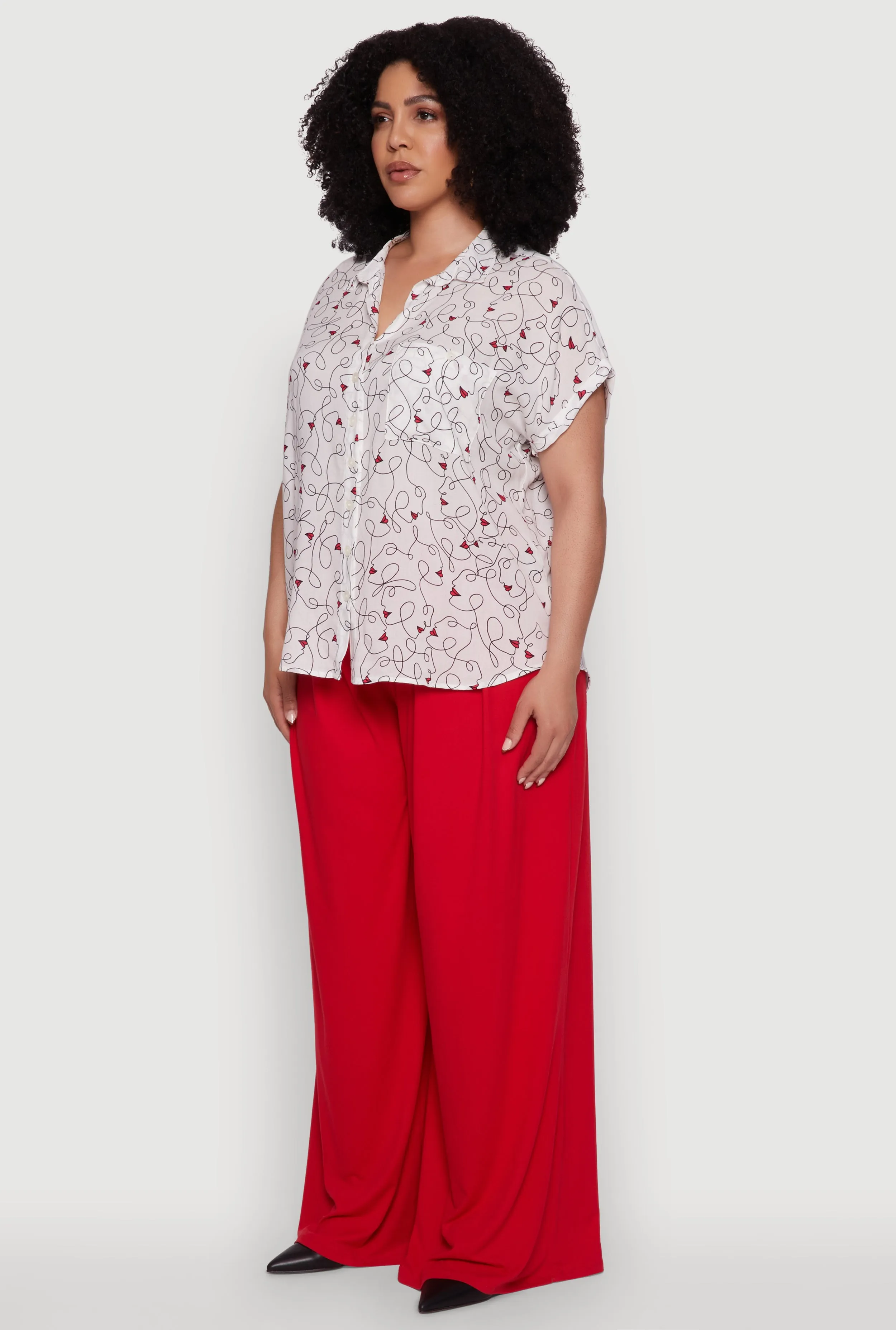 Plus Size Swirl Face Print Button Front Shirt sold by Rainbow product image thumbnail 5