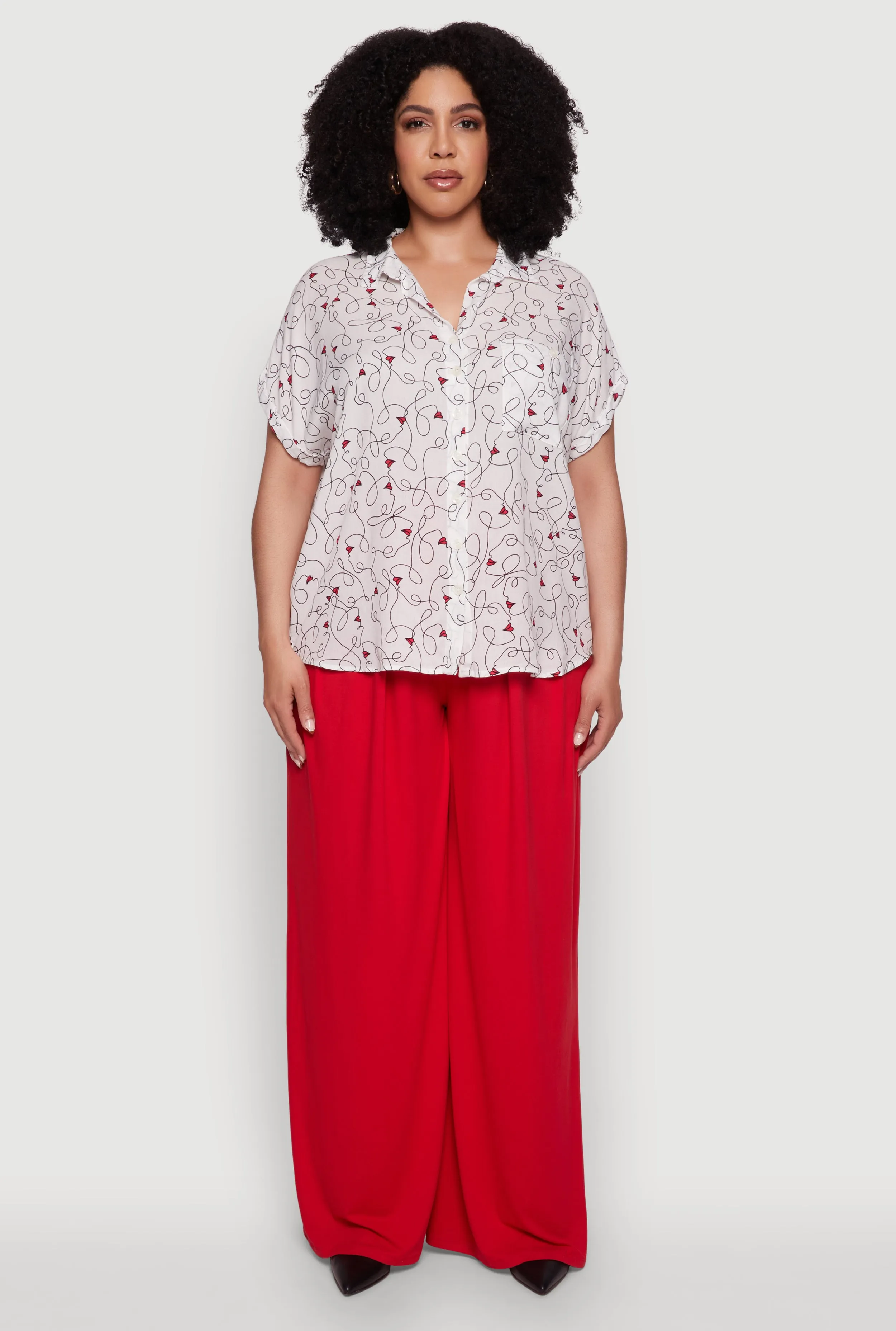 Plus Size Swirl Face Print Button Front Shirt sold by Rainbow product image thumbnail 3