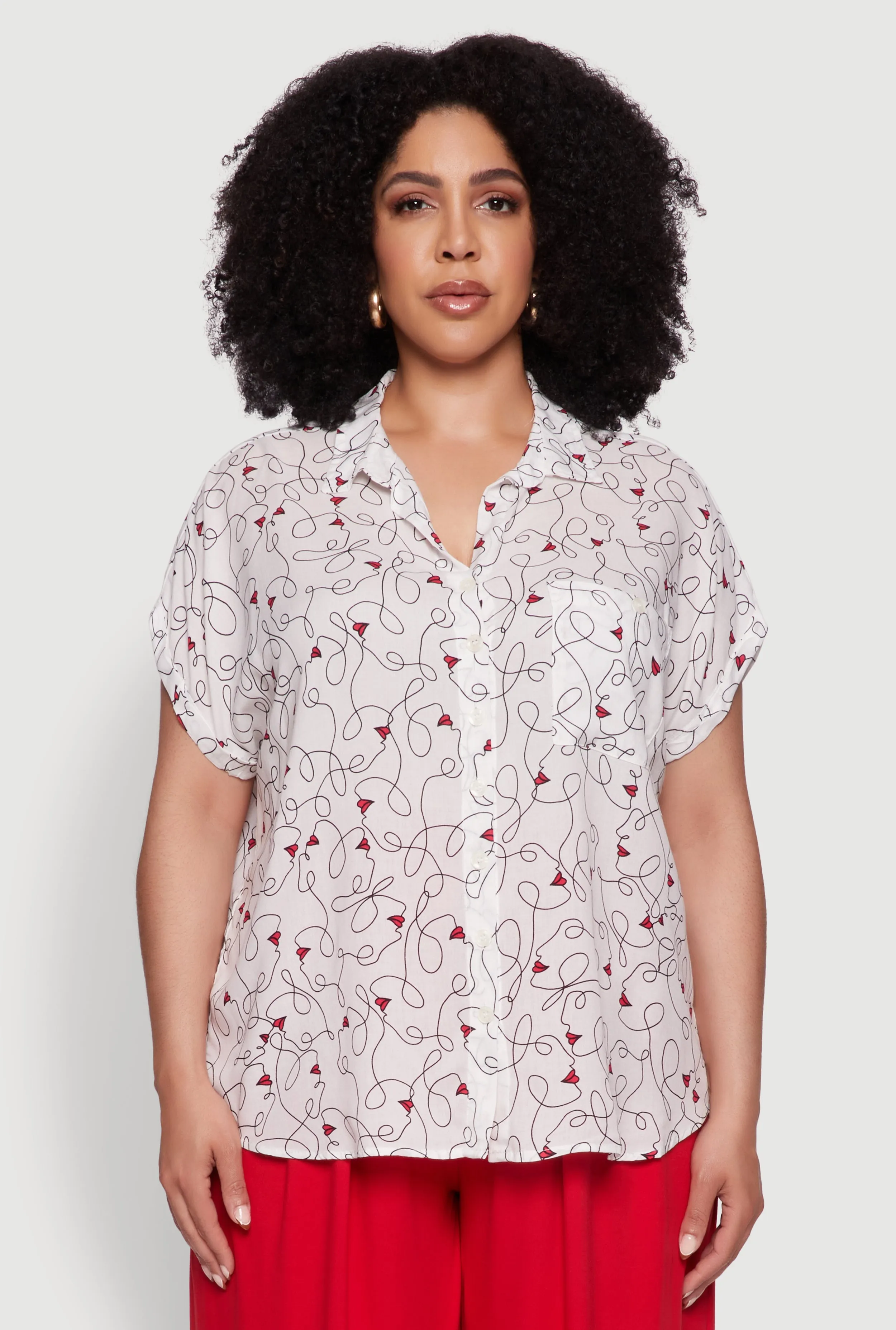 Plus Size Swirl Face Print Button Front Shirt sold by Rainbow product image thumbnail 2