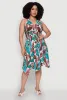 Plus Size Leaf Print Sundress with Halter Neck and Sharkbite Hem sold by Rainbow