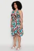 Plus Size Leaf Print Sundress with Halter Neck and Sharkbite Hem sold by Rainbow