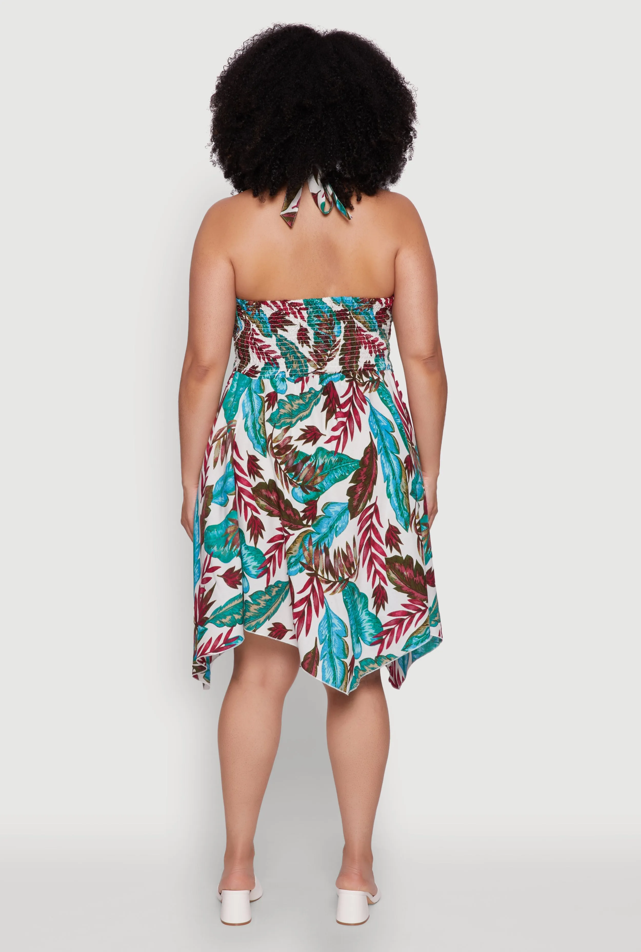 Plus Size Leaf Print Sundress with Halter Neck and Sharkbite Hem sold by Rainbow product image thumbnail 5