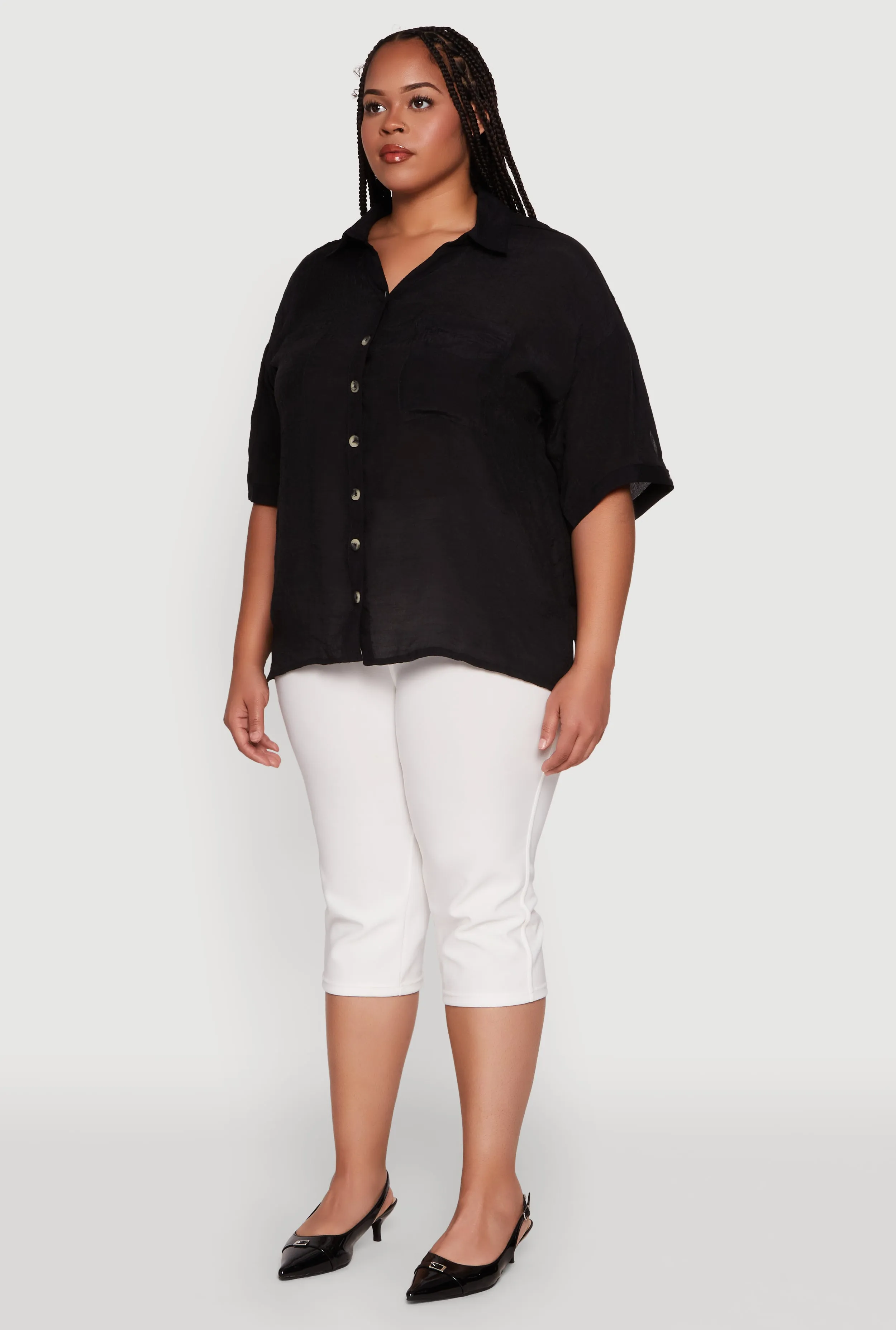 Plus Size Chic Side Slit Button Front Shirt sold by Rainbow product image thumbnail 5