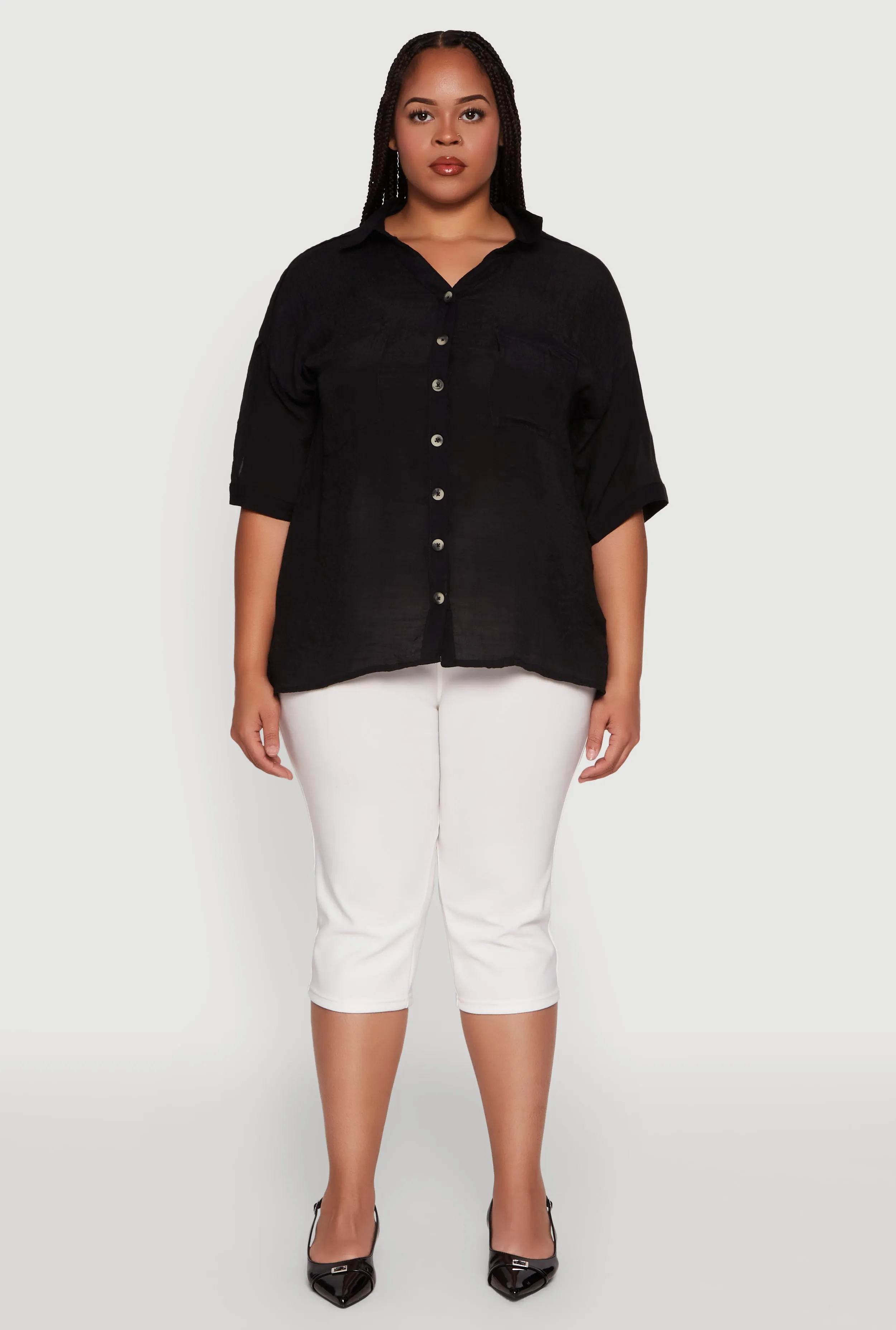 Plus Size Chic Side Slit Button Front Shirt sold by Rainbow product image thumbnail 3