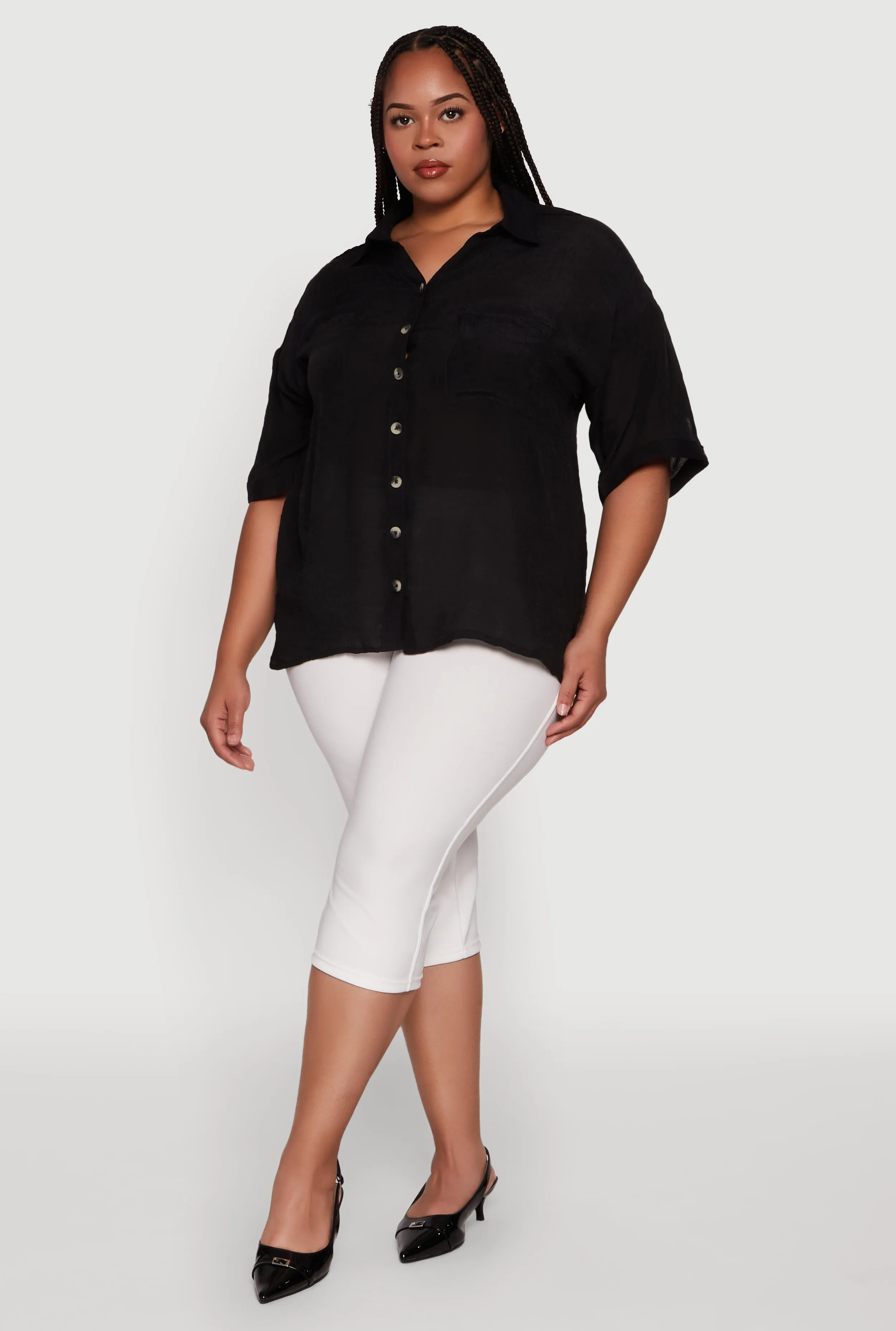 Plus Size Chic Side Slit Button Front Shirt sold by Rainbow