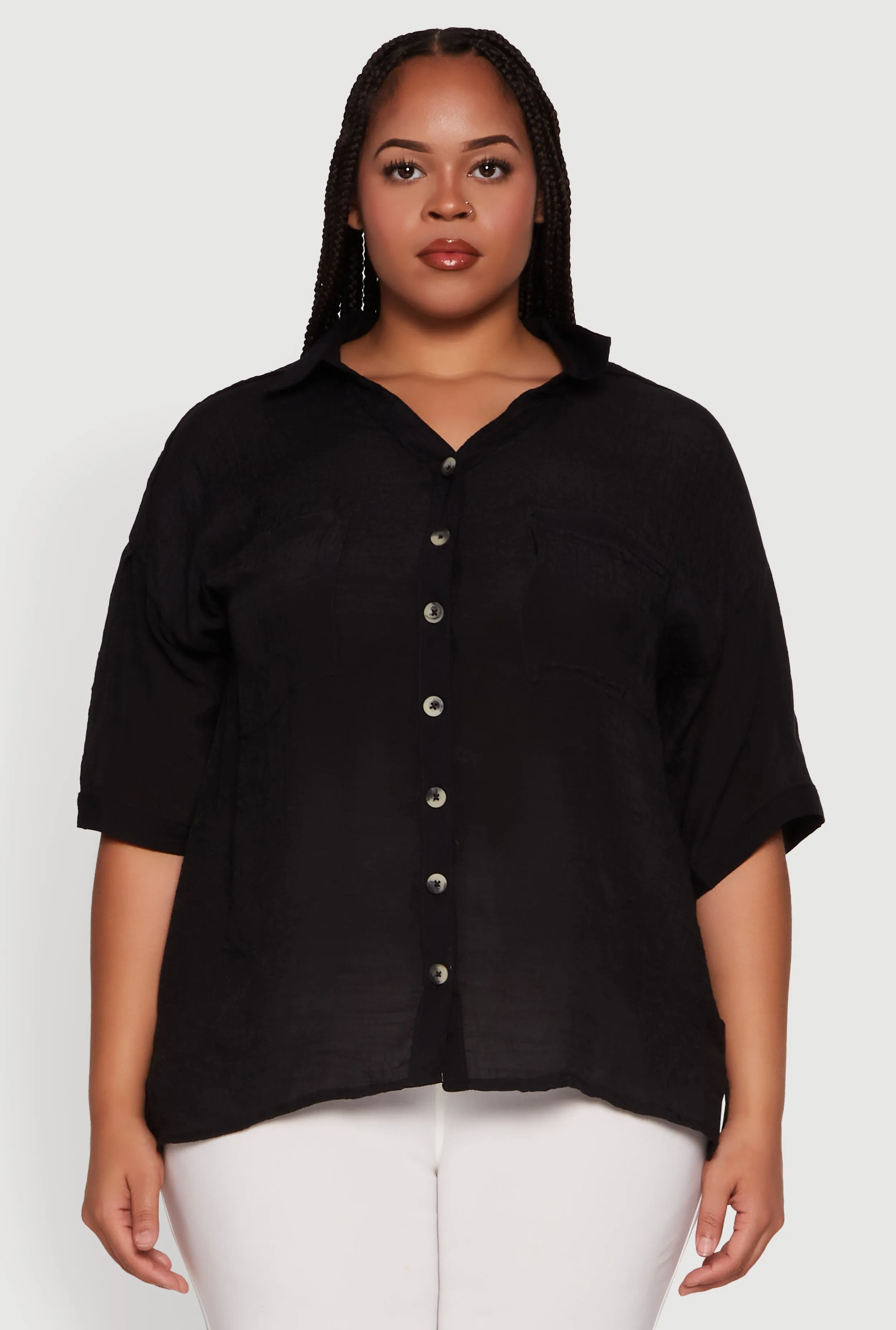 Plus Size Chic Side Slit Button Front Shirt sold by Rainbow product image thumbnail 2