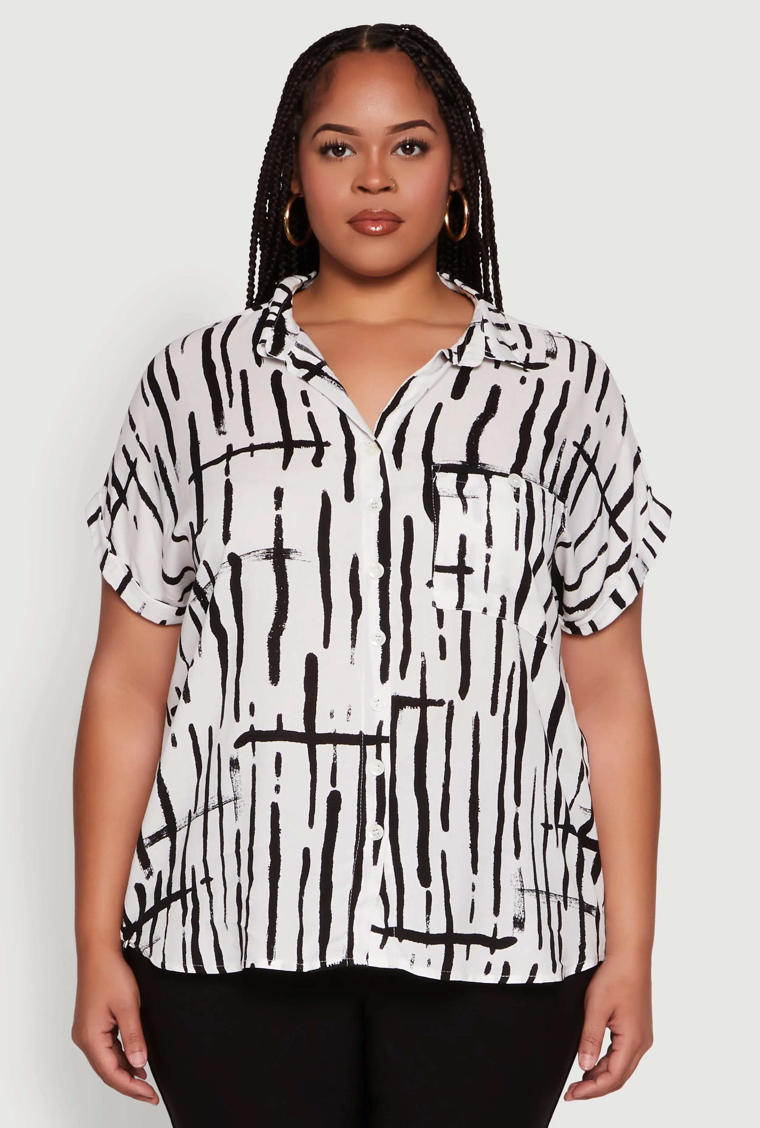Plus Size Abstract Print Button Front High Low Shirt sold by Rainbow product image thumbnail 2
