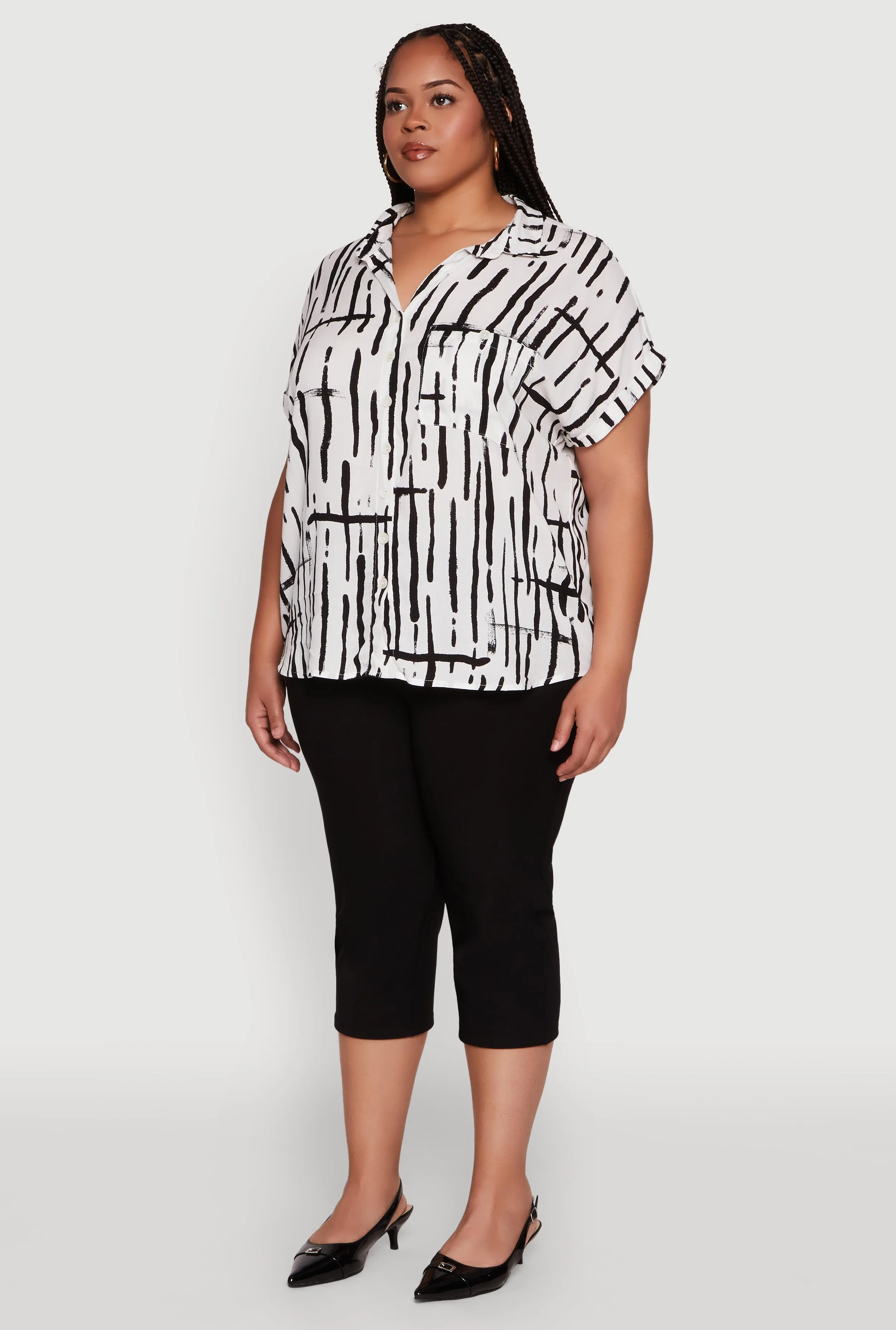 Plus Size Abstract Print Button Front High Low Shirt sold by Rainbow product image thumbnail 5