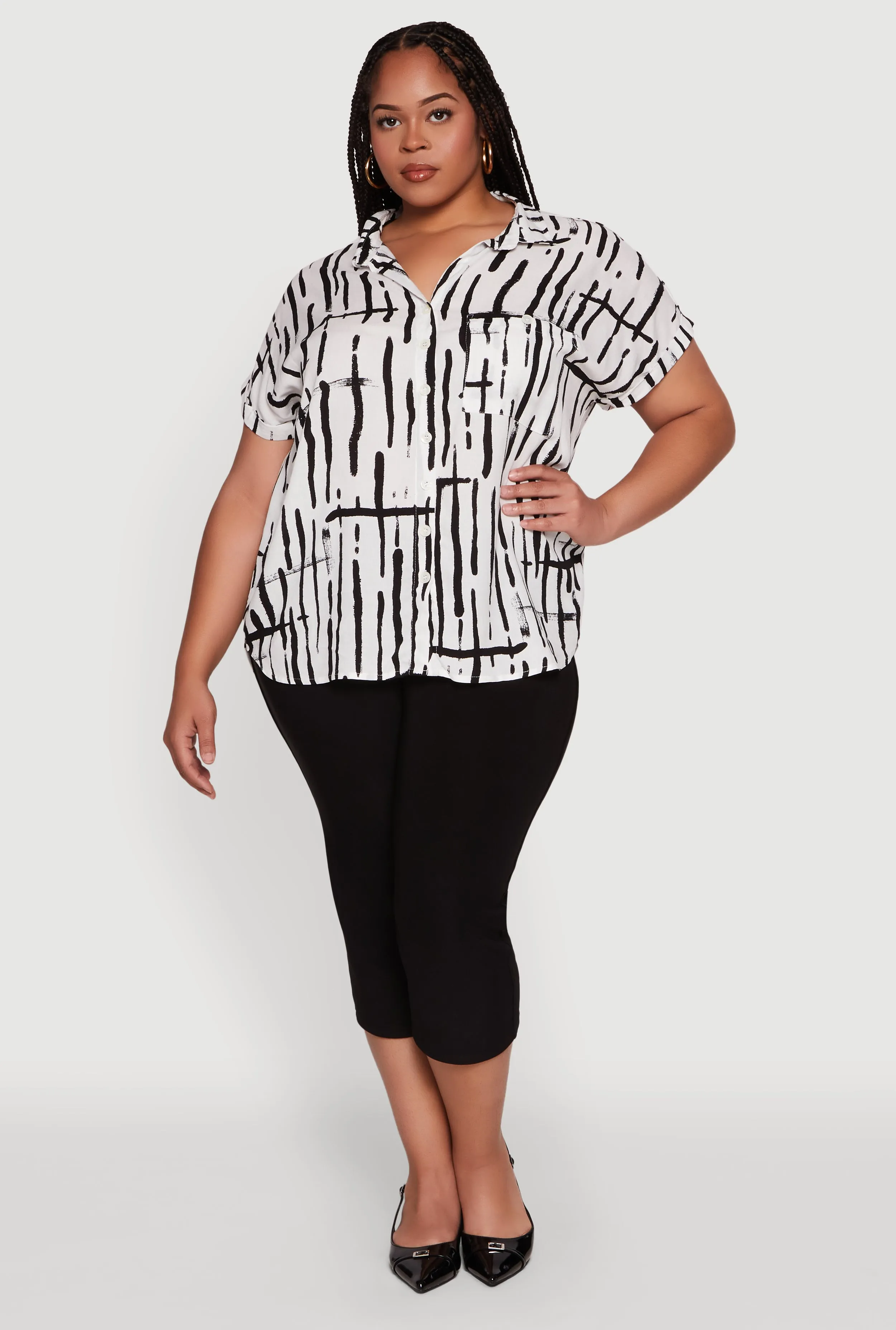 Plus Size Abstract Print Button Front High Low Shirt sold by Rainbow