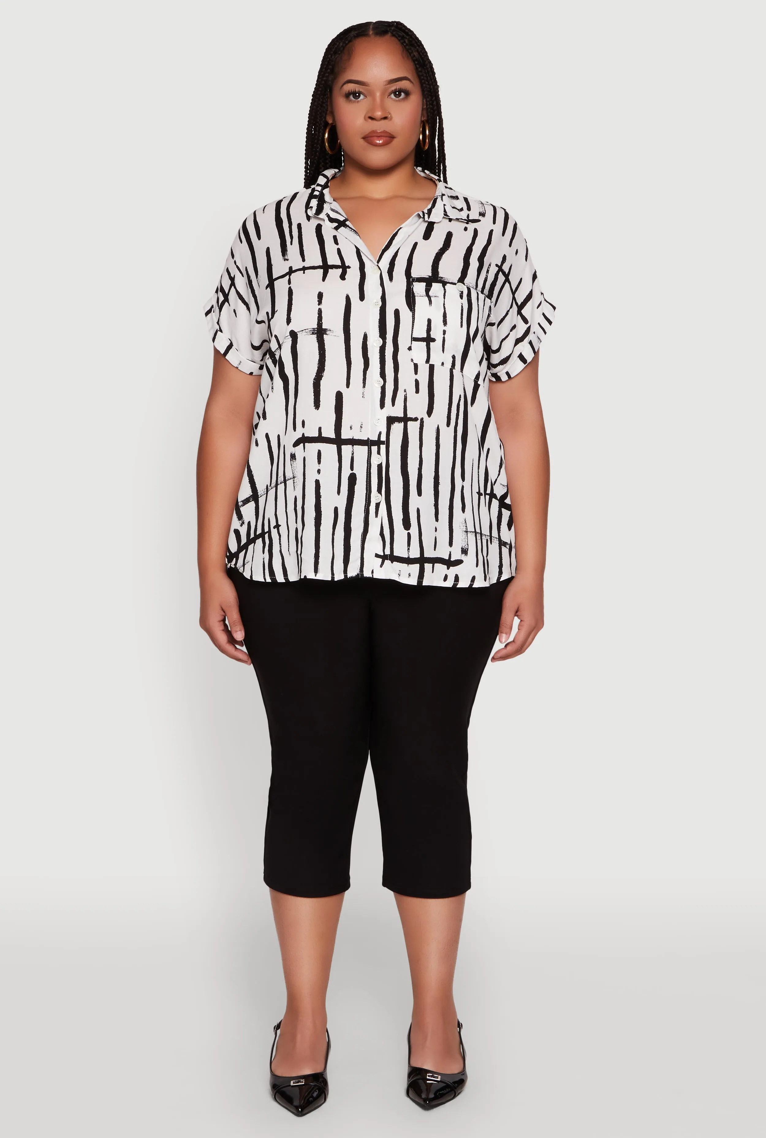 Plus Size Abstract Print Button Front High Low Shirt sold by Rainbow product image thumbnail 3