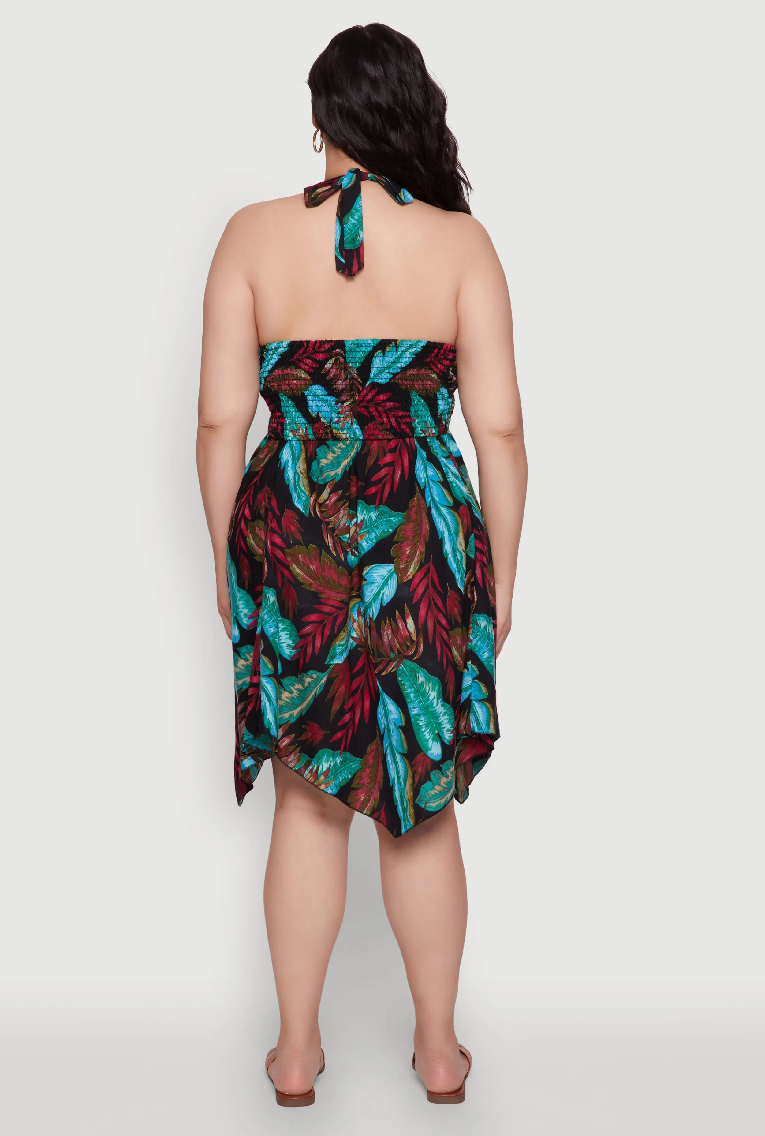 Plus Size Leaf Print Sundress with Halter Neck and Sharkbite Hem sold by Rainbow product image thumbnail 5