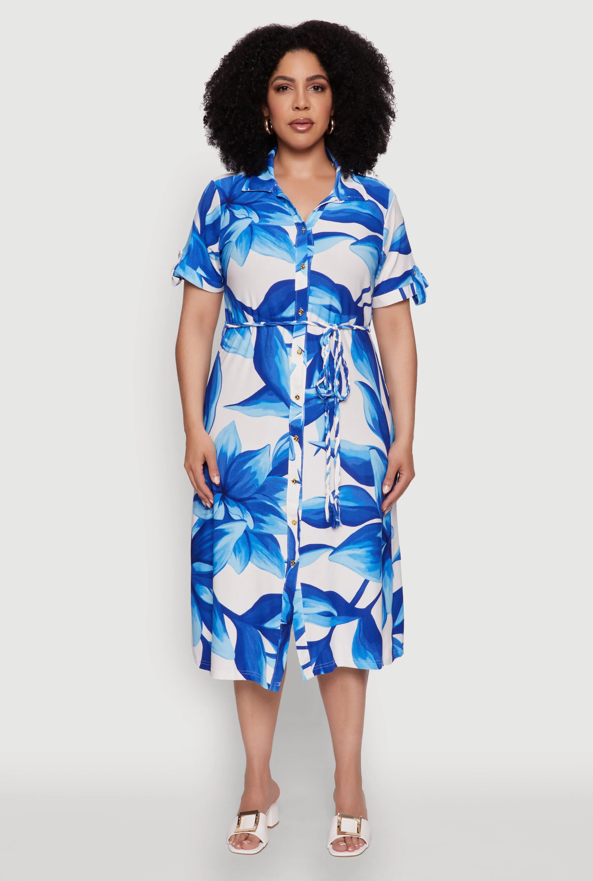 Plus Size Floral Print Shirt Dress with Tie Waist Belt sold by Rainbow product image thumbnail 2
