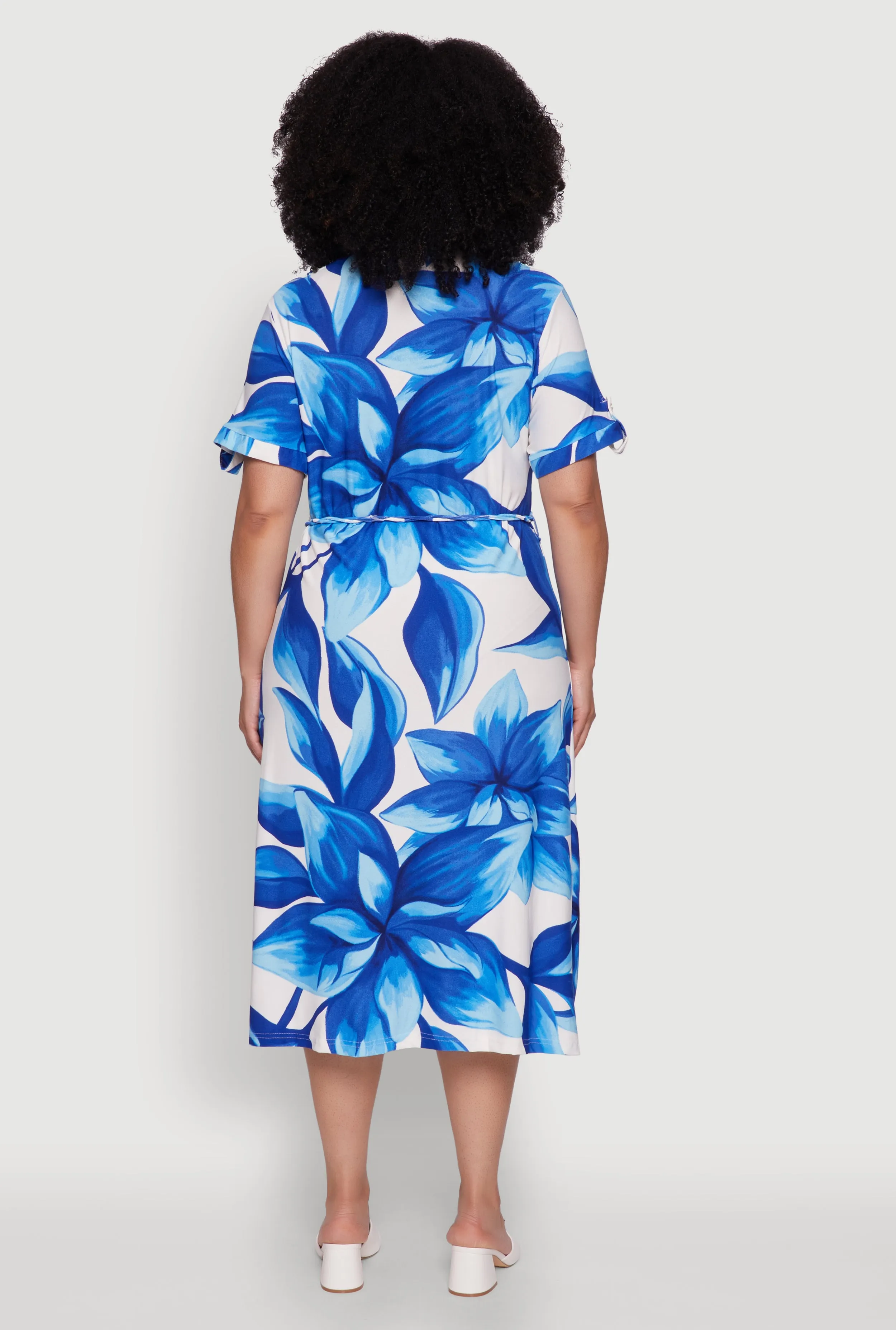 Plus Size Floral Print Shirt Dress with Tie Waist Belt sold by Rainbow product image thumbnail 5