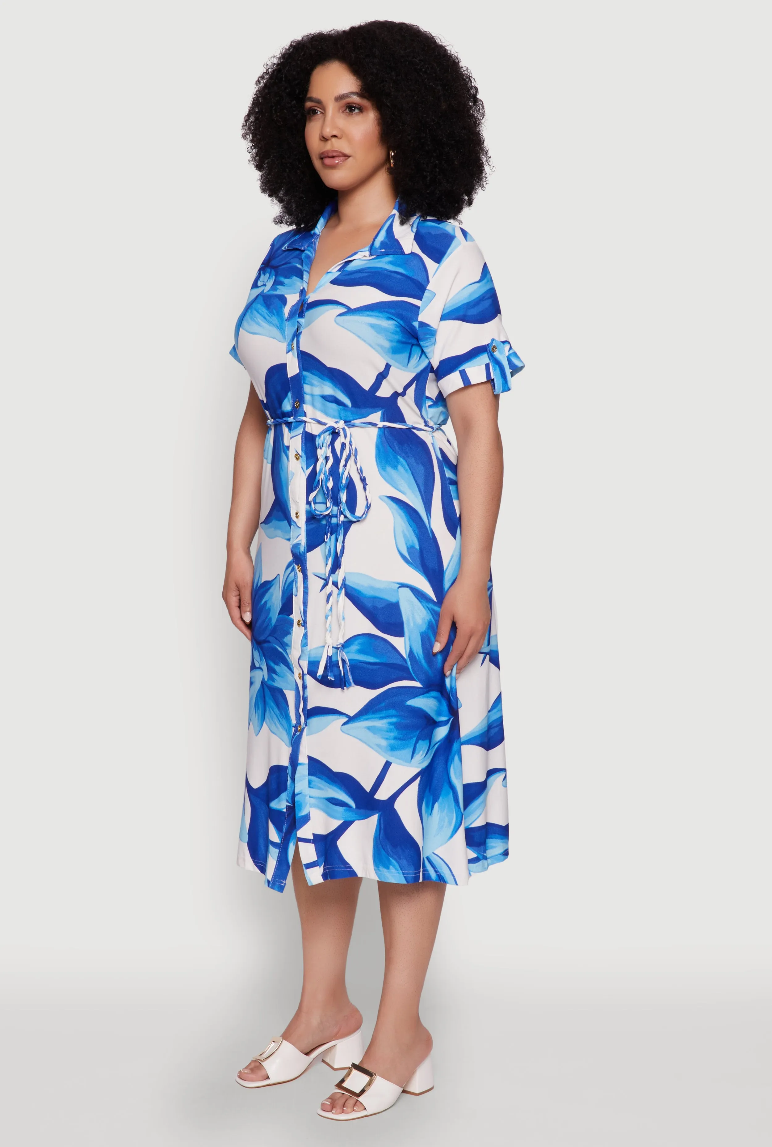 Plus Size Floral Print Shirt Dress with Tie Waist Belt sold by Rainbow product image thumbnail 3