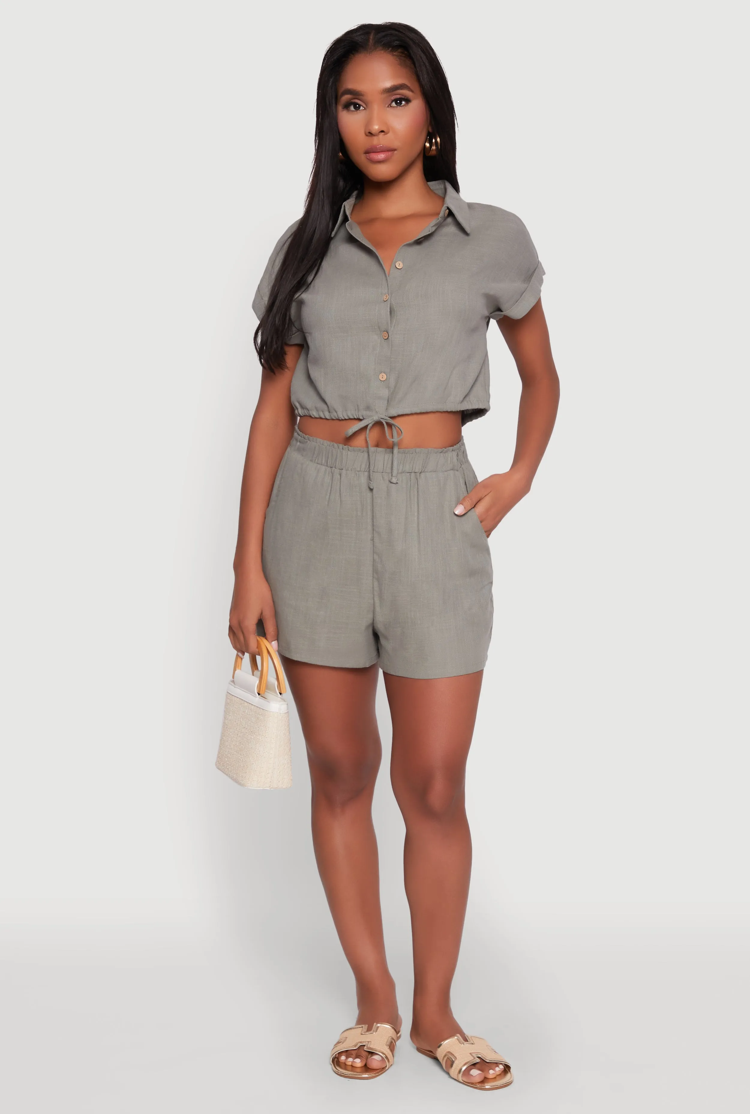 Stylish High Waisted Shorts with Elastic Waist sold by Rainbow