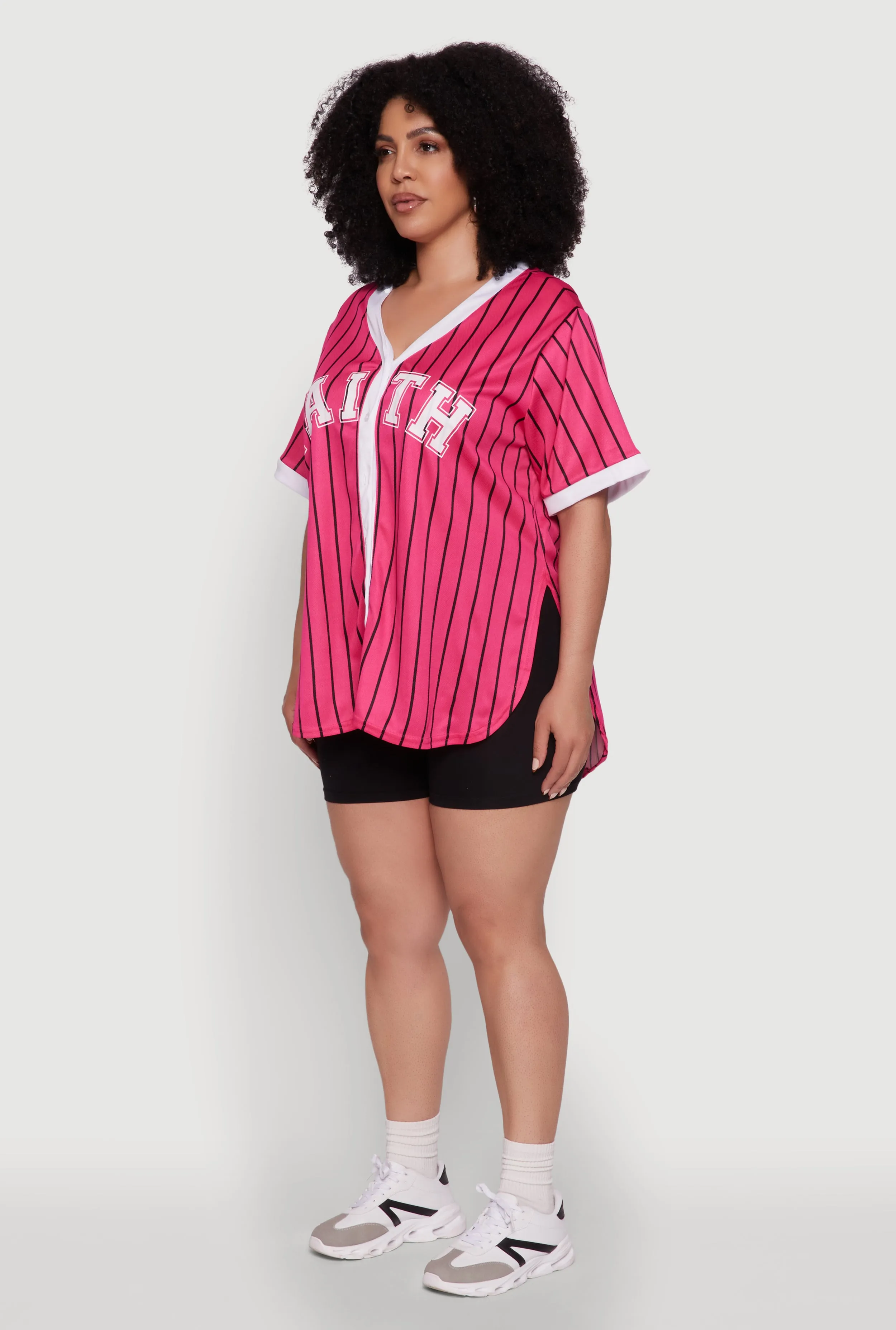 Plus Size Contrast Trim Faith Graphic Baseball Tee sold by Rainbow product image thumbnail 5