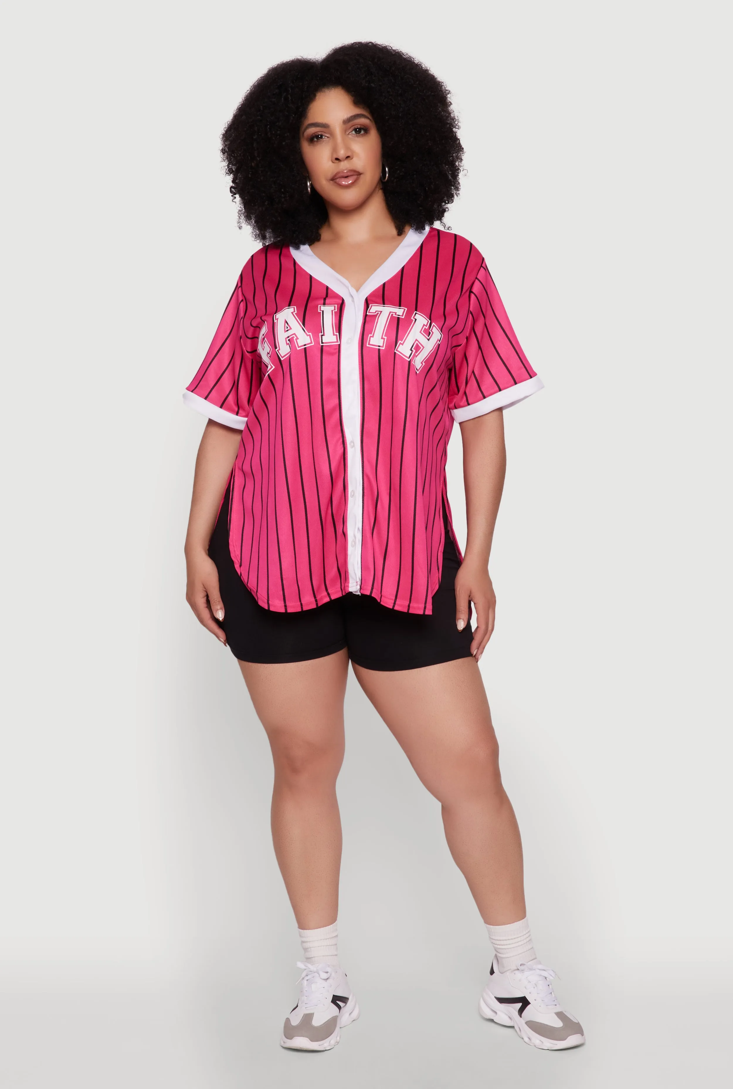 Plus Size Contrast Trim Faith Graphic Baseball Tee sold by Rainbow