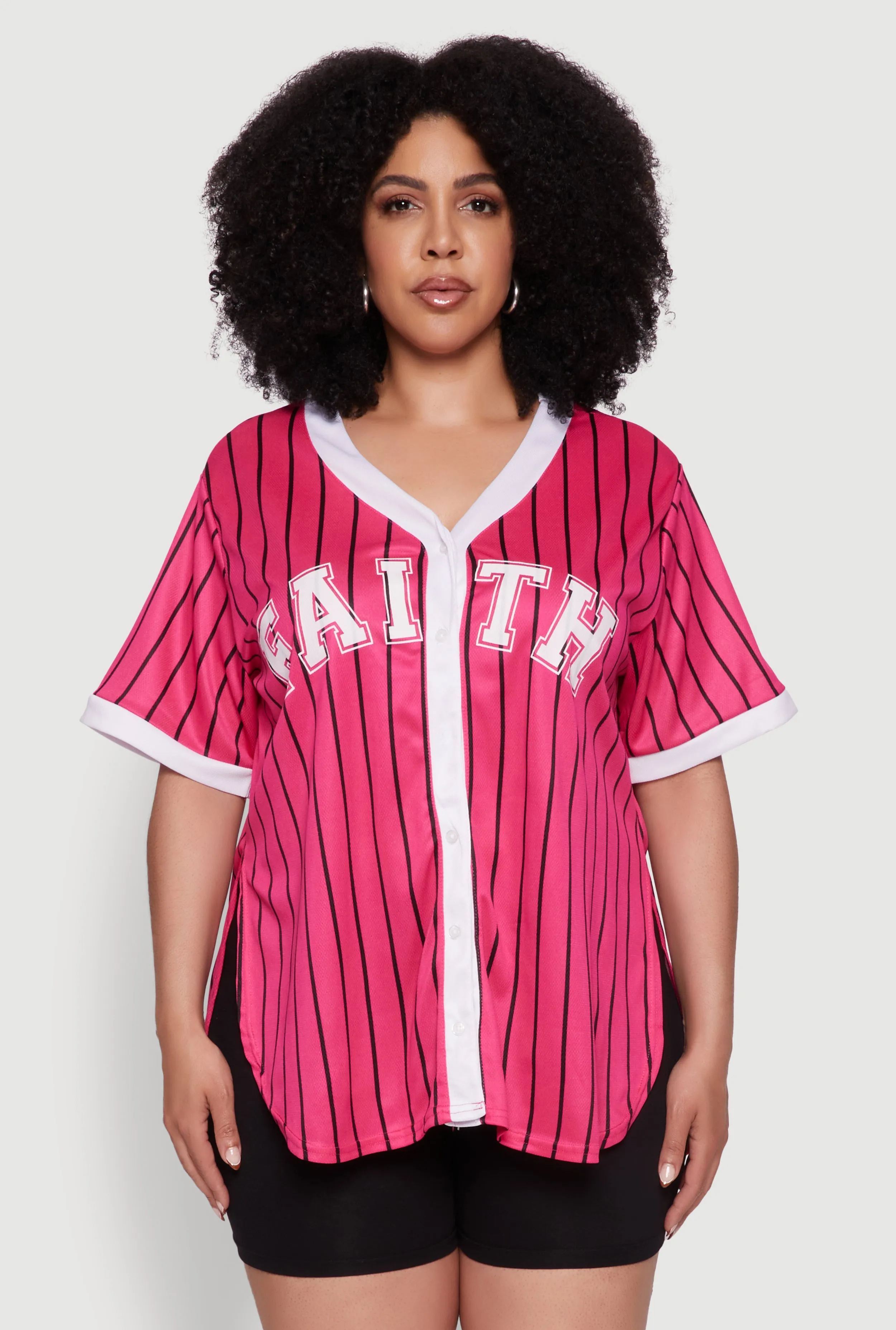 Plus Size Contrast Trim Faith Graphic Baseball Tee sold by Rainbow product image thumbnail 2