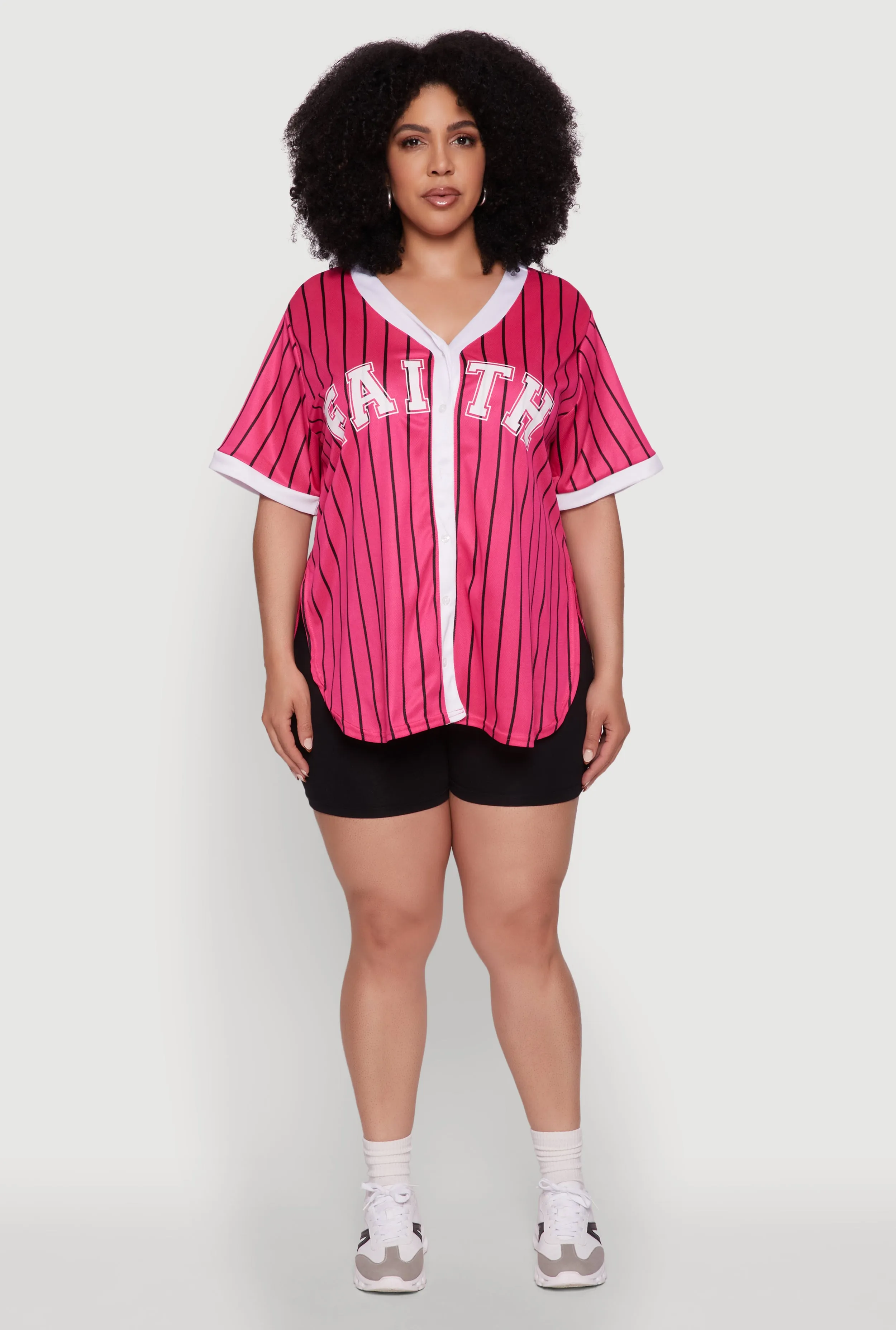 Plus Size Contrast Trim Faith Graphic Baseball Tee sold by Rainbow product image thumbnail 3