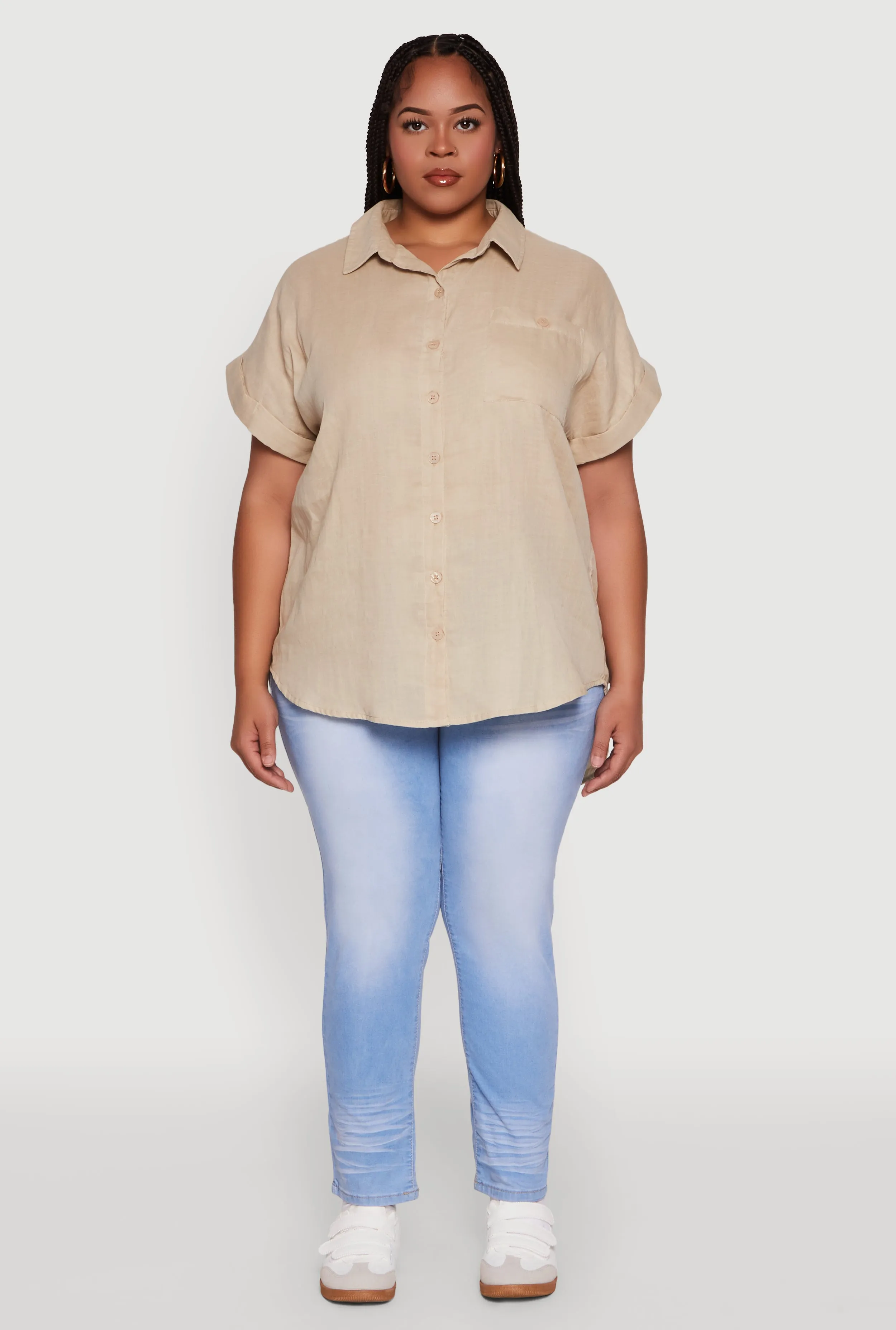 Plus Size Short Sleeve Rolled Cuff Shirt sold by Rainbow