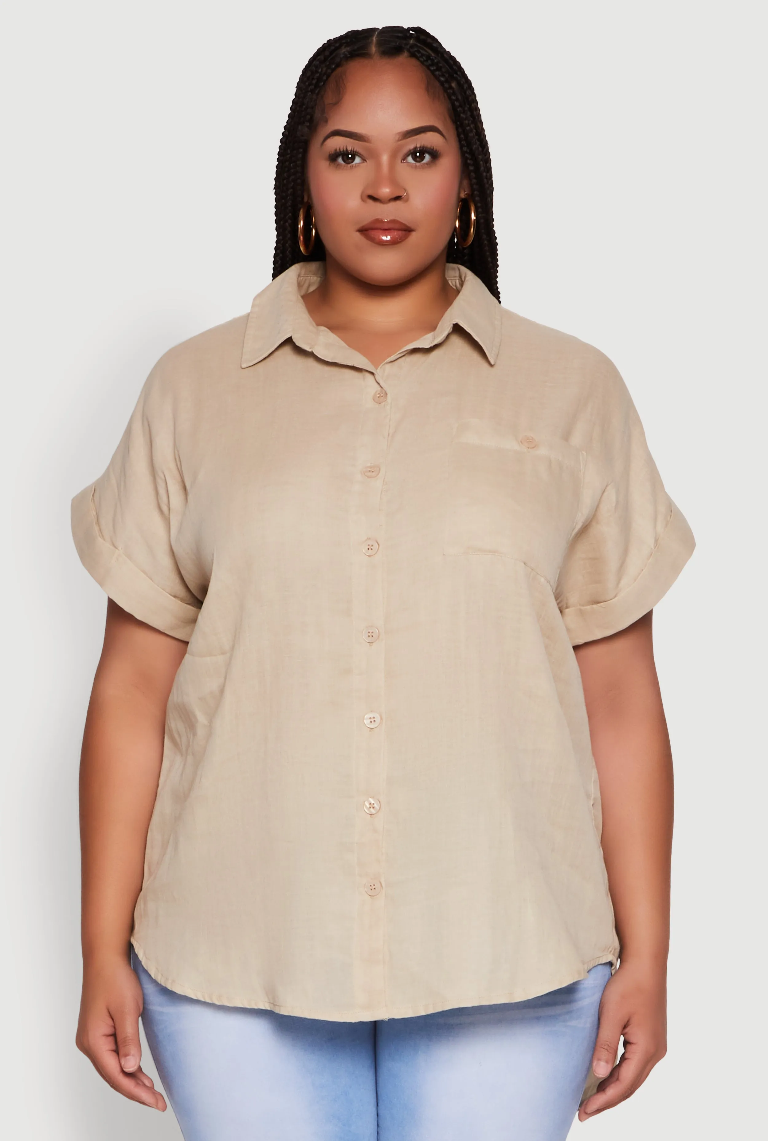 Plus Size Short Sleeve Rolled Cuff Shirt sold by Rainbow product image thumbnail 2