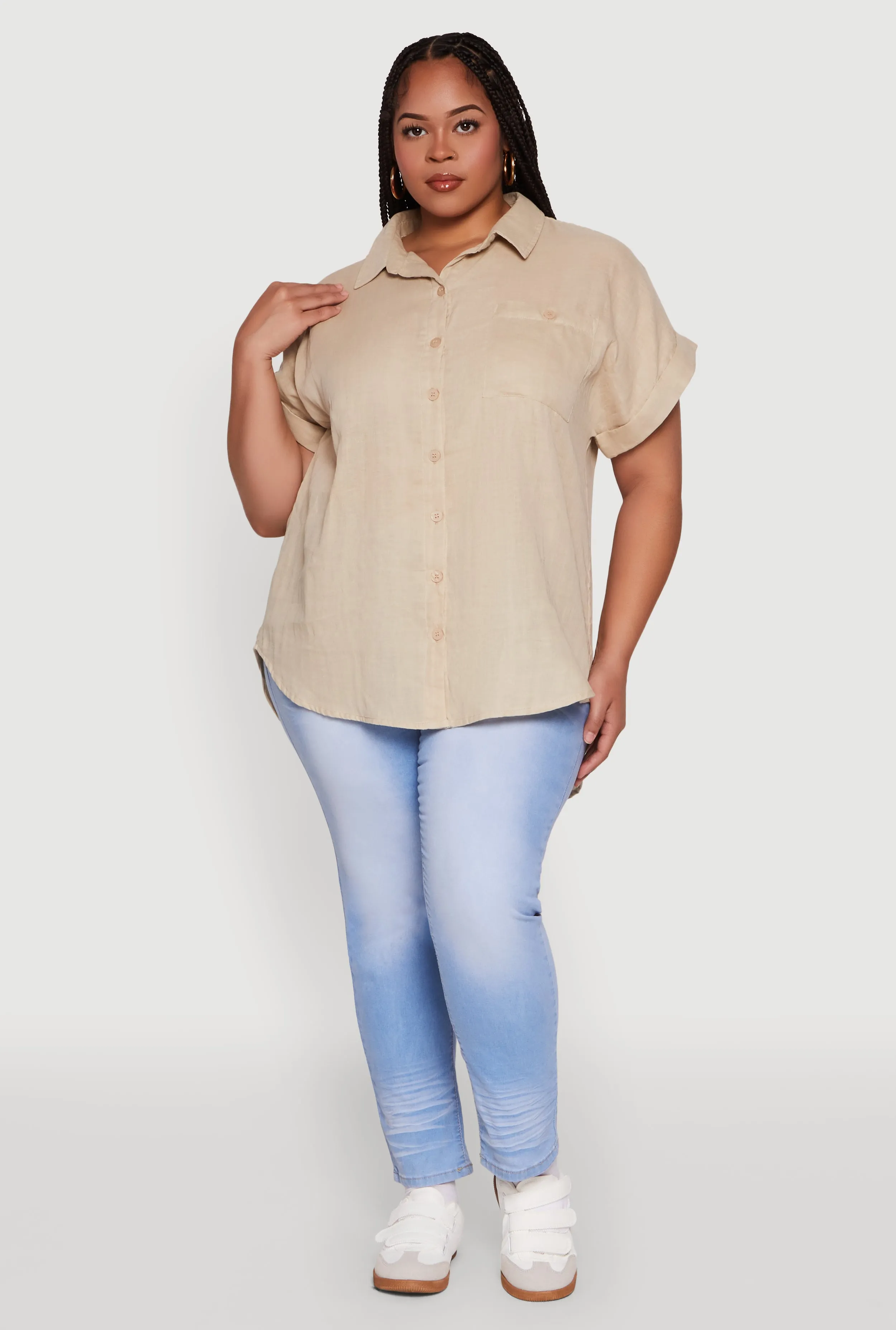 Plus Size Short Sleeve Rolled Cuff Shirt sold by Rainbow product image thumbnail 3