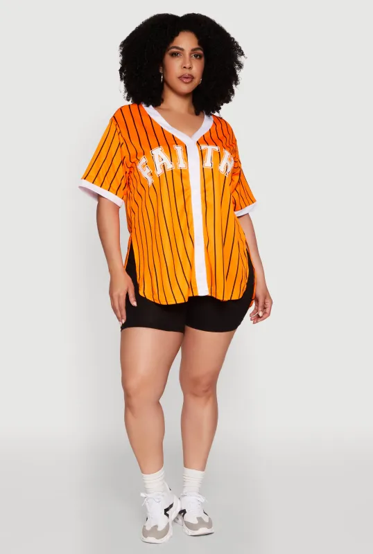 Plus Size Contrast Trim Faith Graphic Baseball Tee sold by Rainbow
